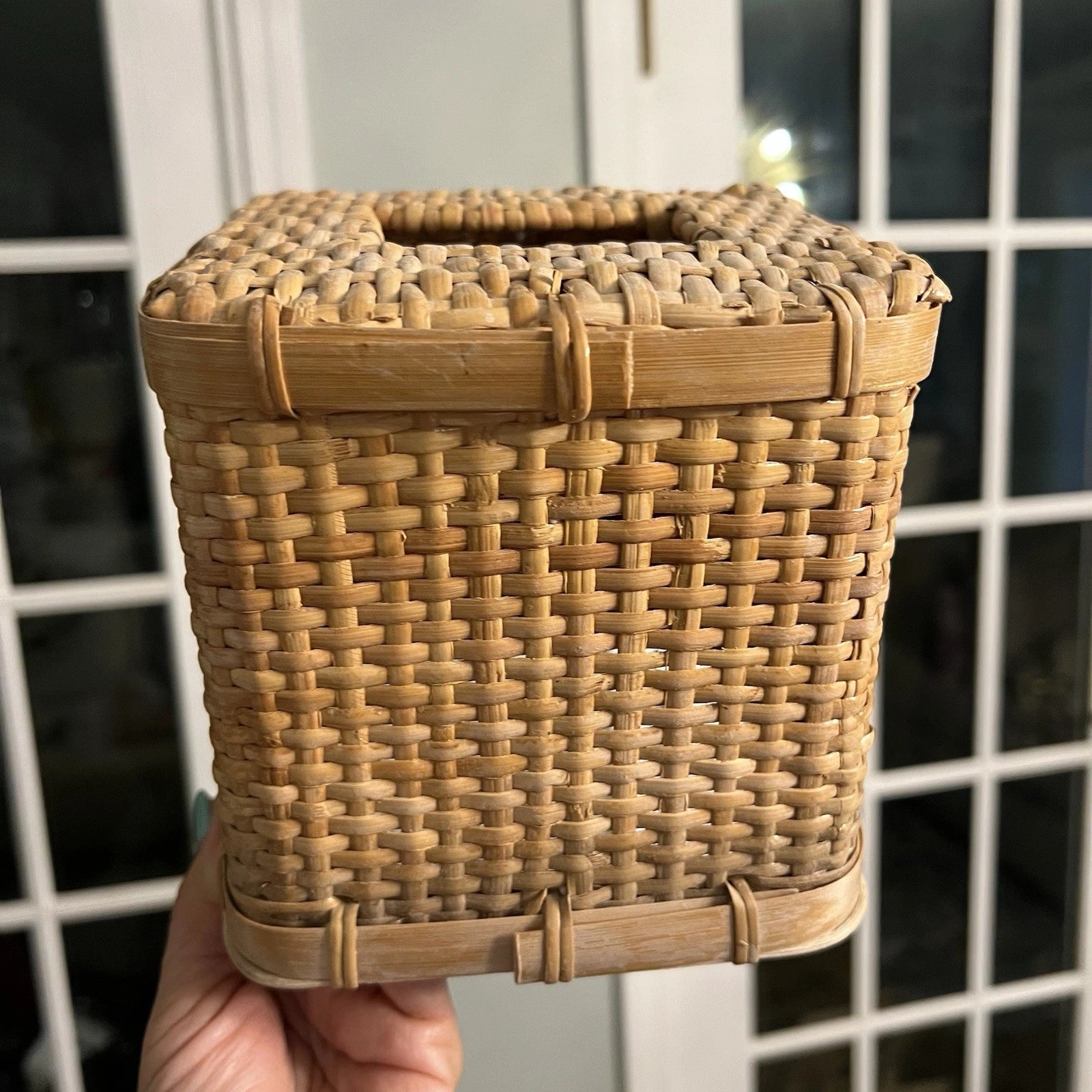 Vintage Wicker Tissue Box Cover Palm Tree Hammock Rattan Beach Boho | eBay