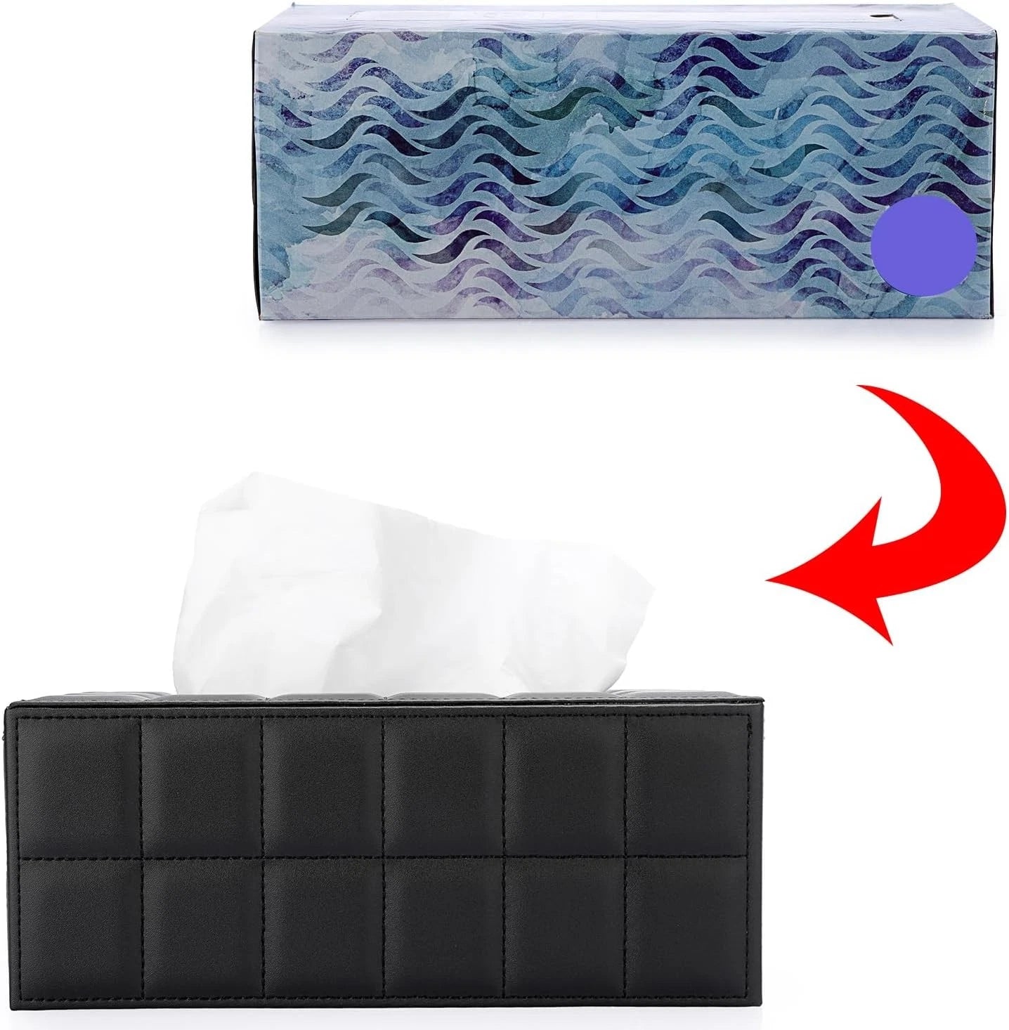 Sumnacon Rectangular Leather Tissue Box Cover - Medium, Black With Grid | eBay