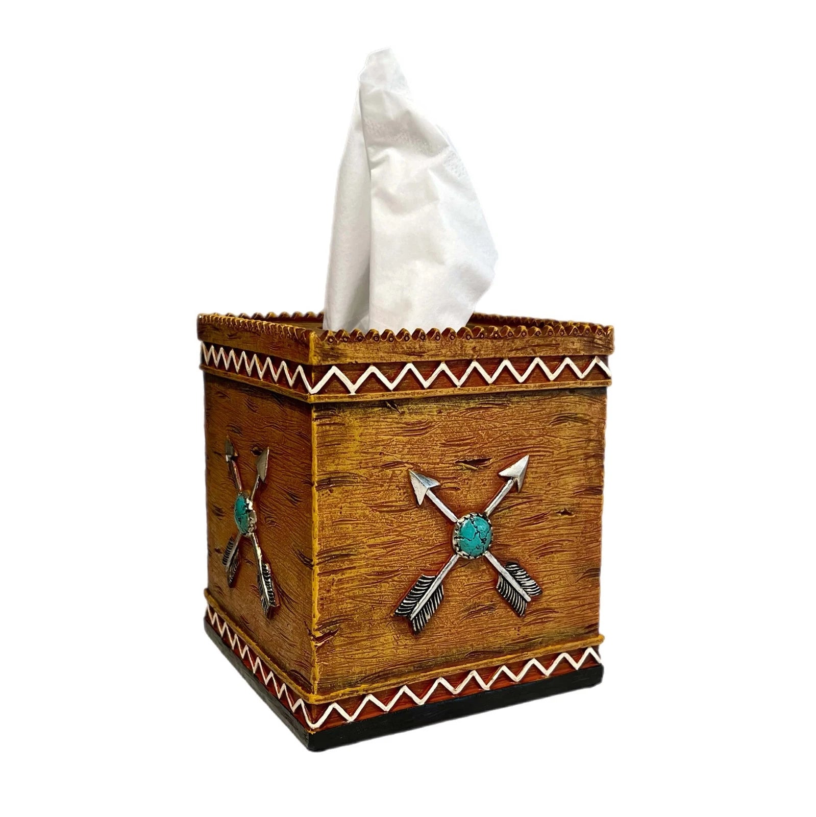 Southwest Style Square Tissue Box Cover Wood Look Crossed Arrows Turquoise | eBay