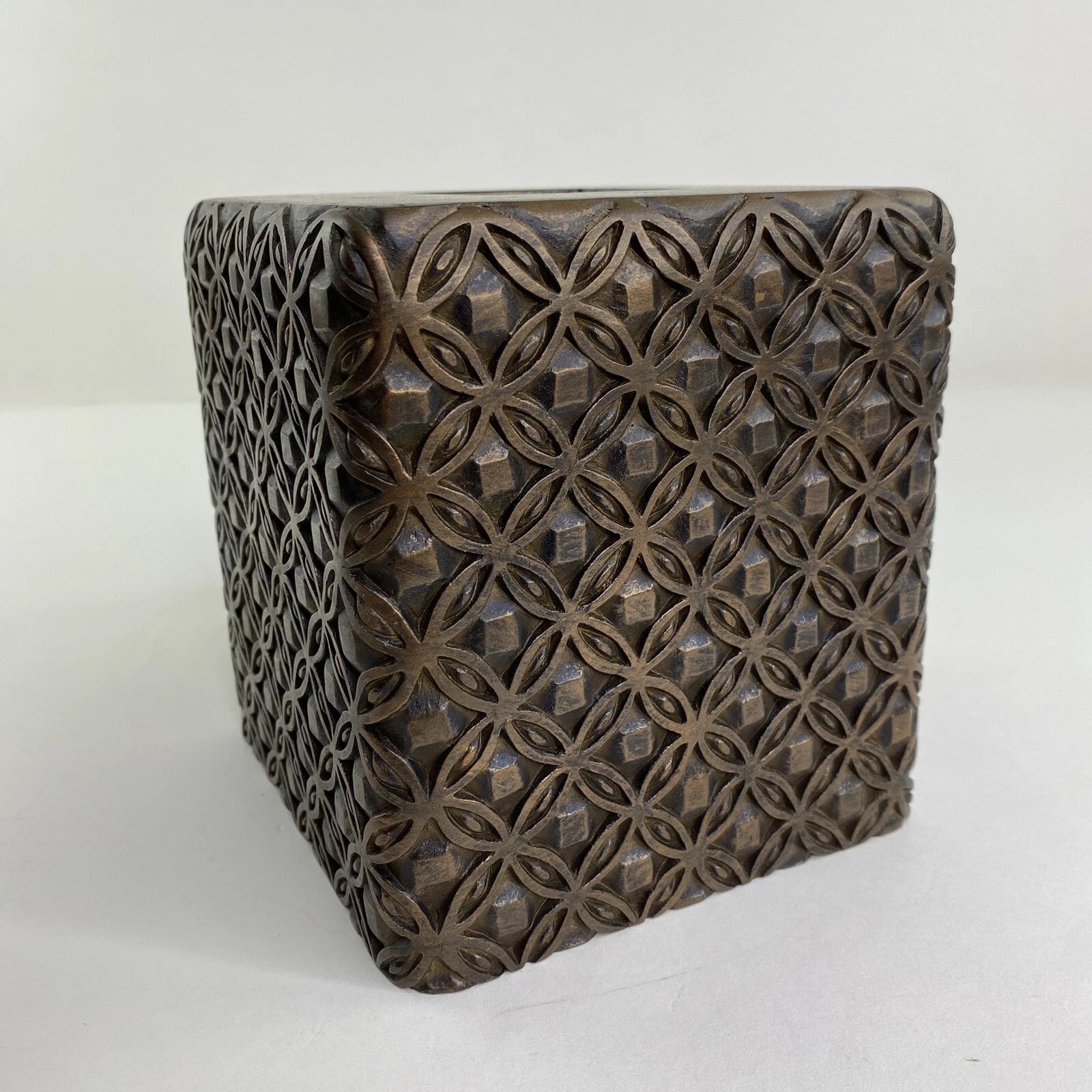Islandia Tissue Box Cover Square Antique Bronze Geometric Design Heavy! | eBay