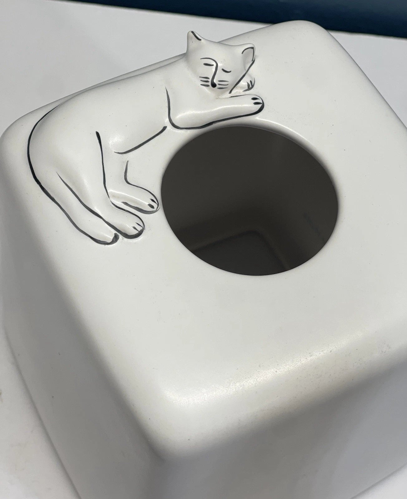 Cats Tissue Box Cover Cube White Sleeping Cat Ceramic Decor | eBay