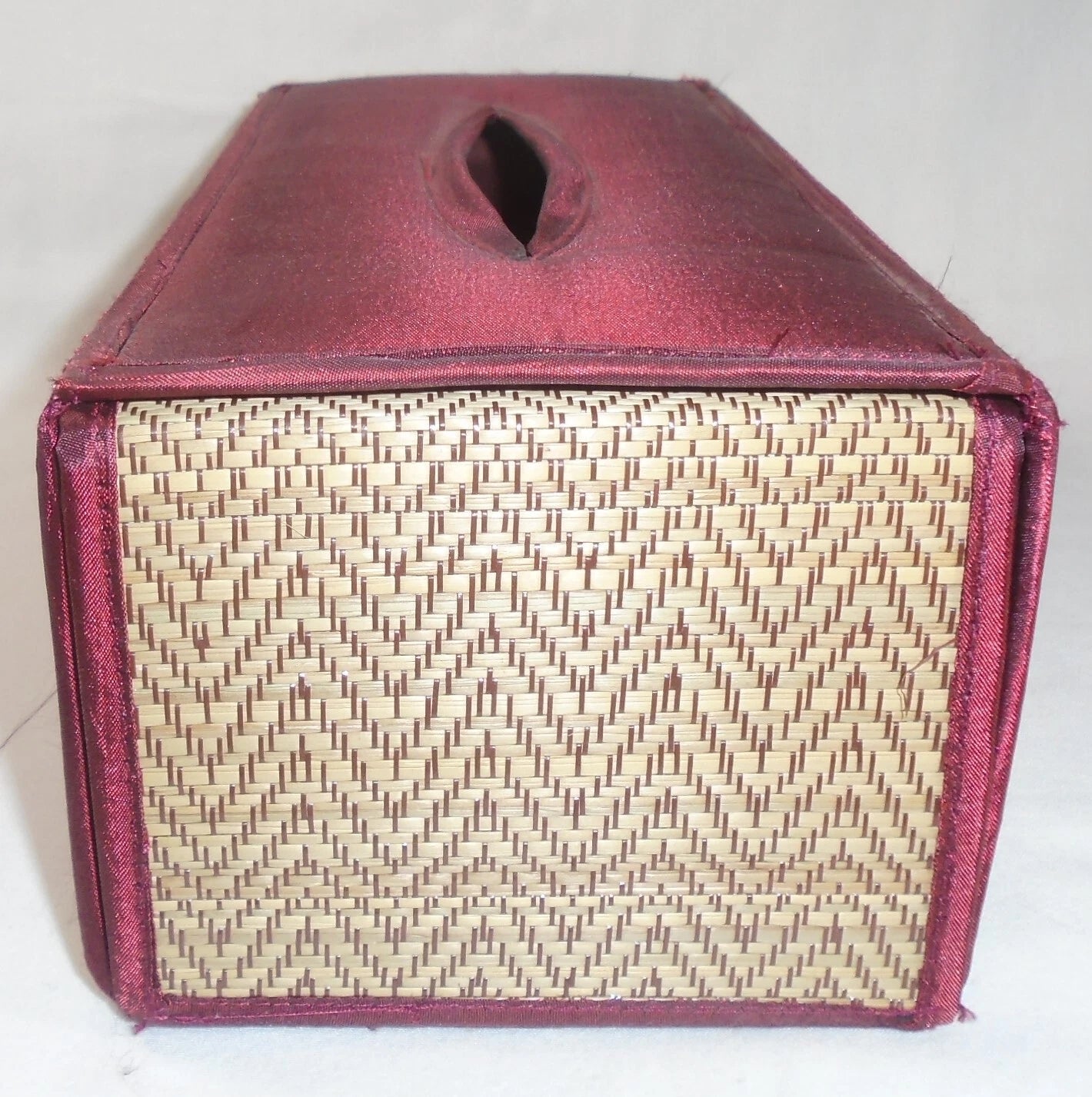 Reed Boho Tissue Box Cover, Natural Reed ECO Sustainable, plush silk, Dark Red | eBay