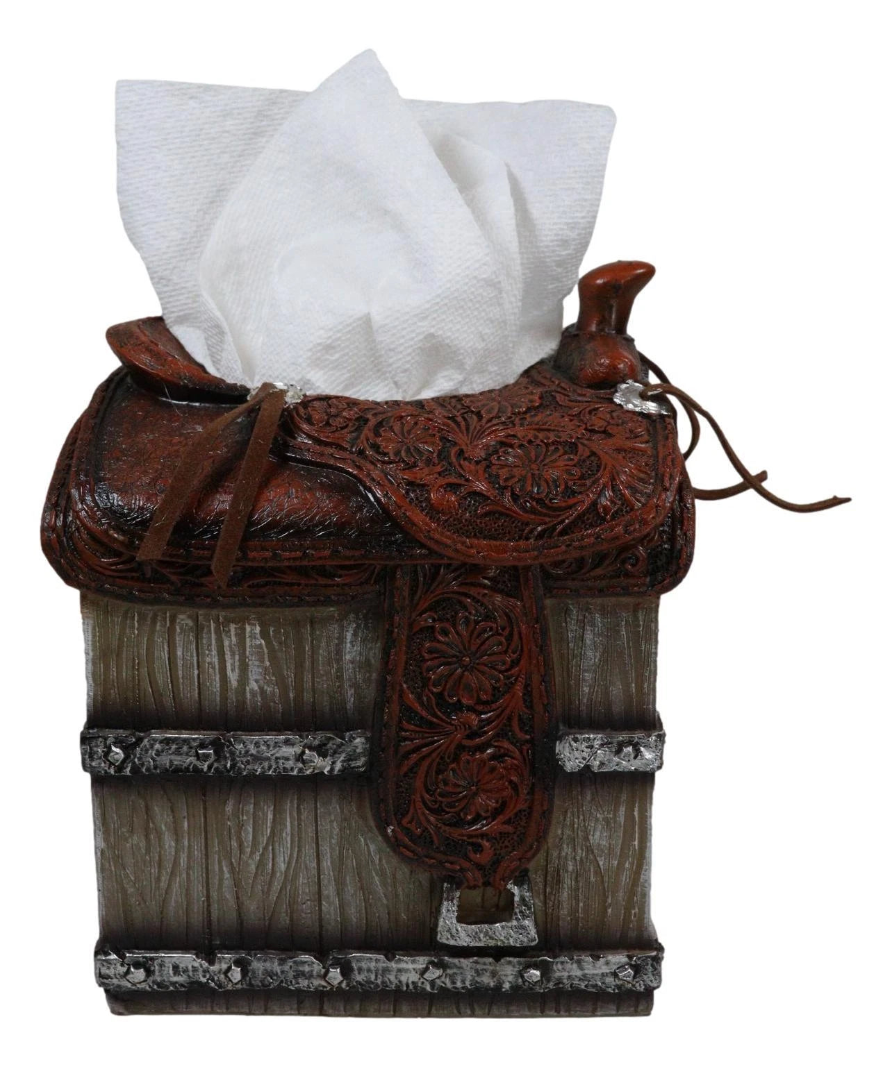 Rustic Western Faux Leather Cowboy Horse Saddle On Crate Tissue Box Holder Cover | eBay