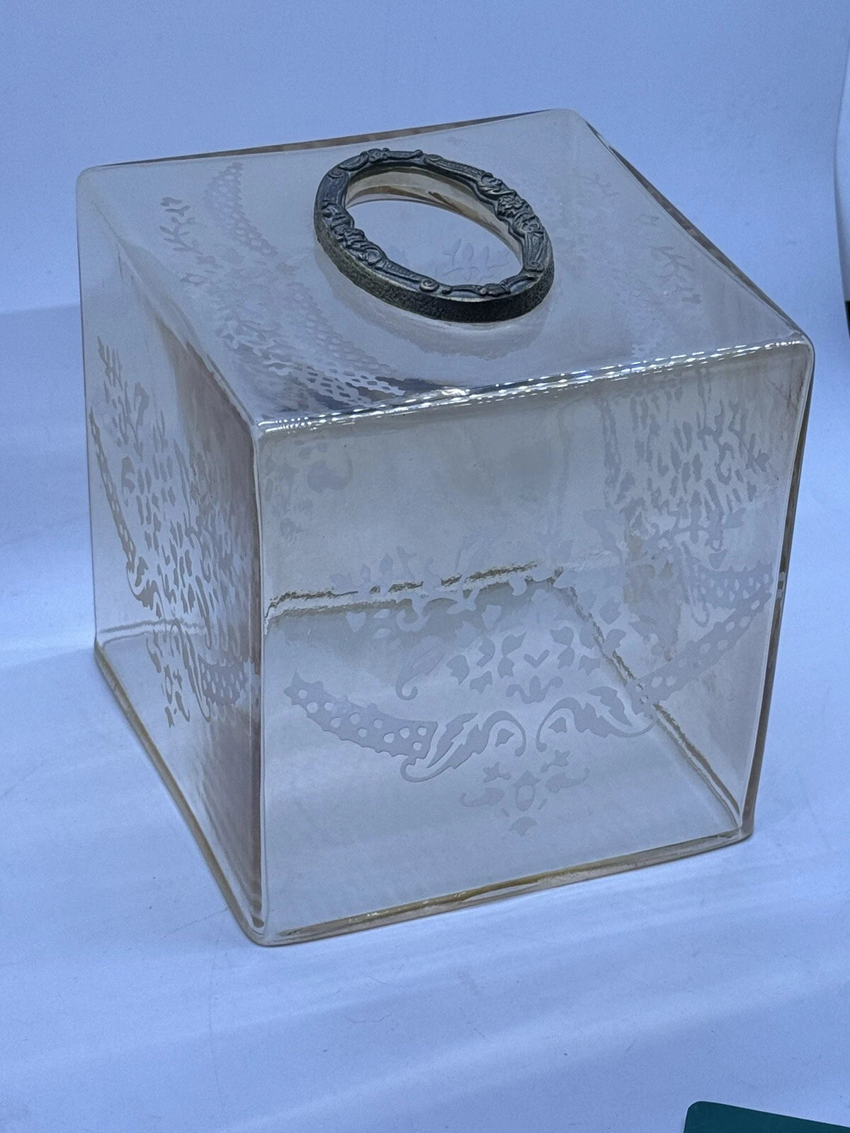 Etched Glass Tissue Box Holder Cover Peach Fits Standard Square Box | eBay