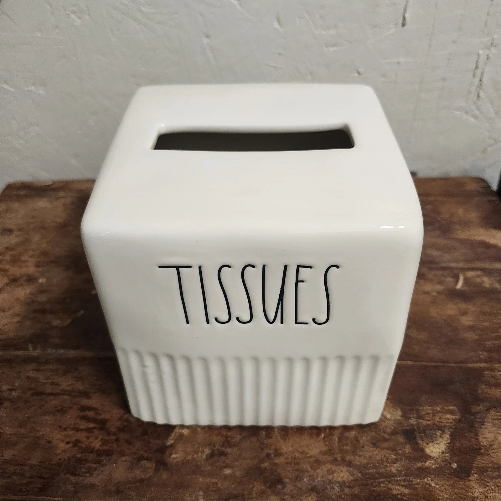 RAE DUNN Artisan Collection Heavy White Ceramic Ribbed Tissue Box Cover 6x6" | eBay