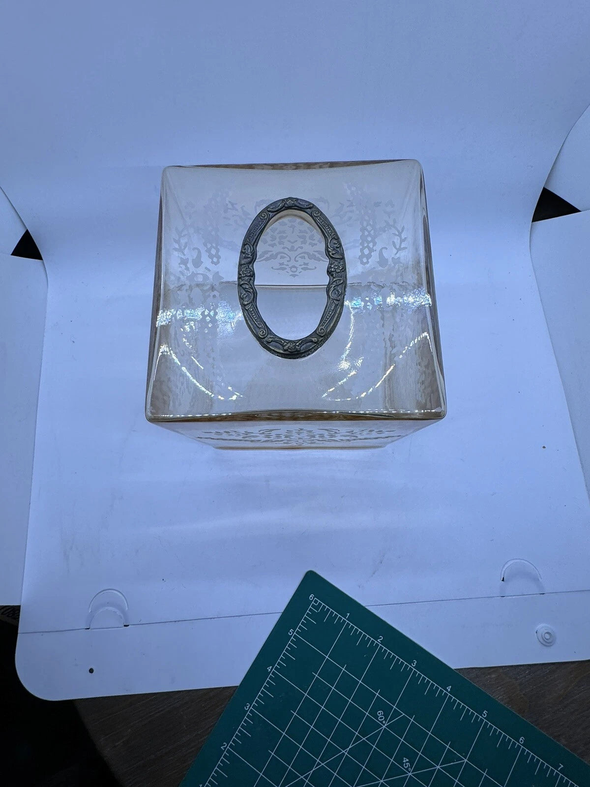 Etched Glass Tissue Box Holder Cover Peach Fits Standard Square Box | eBay