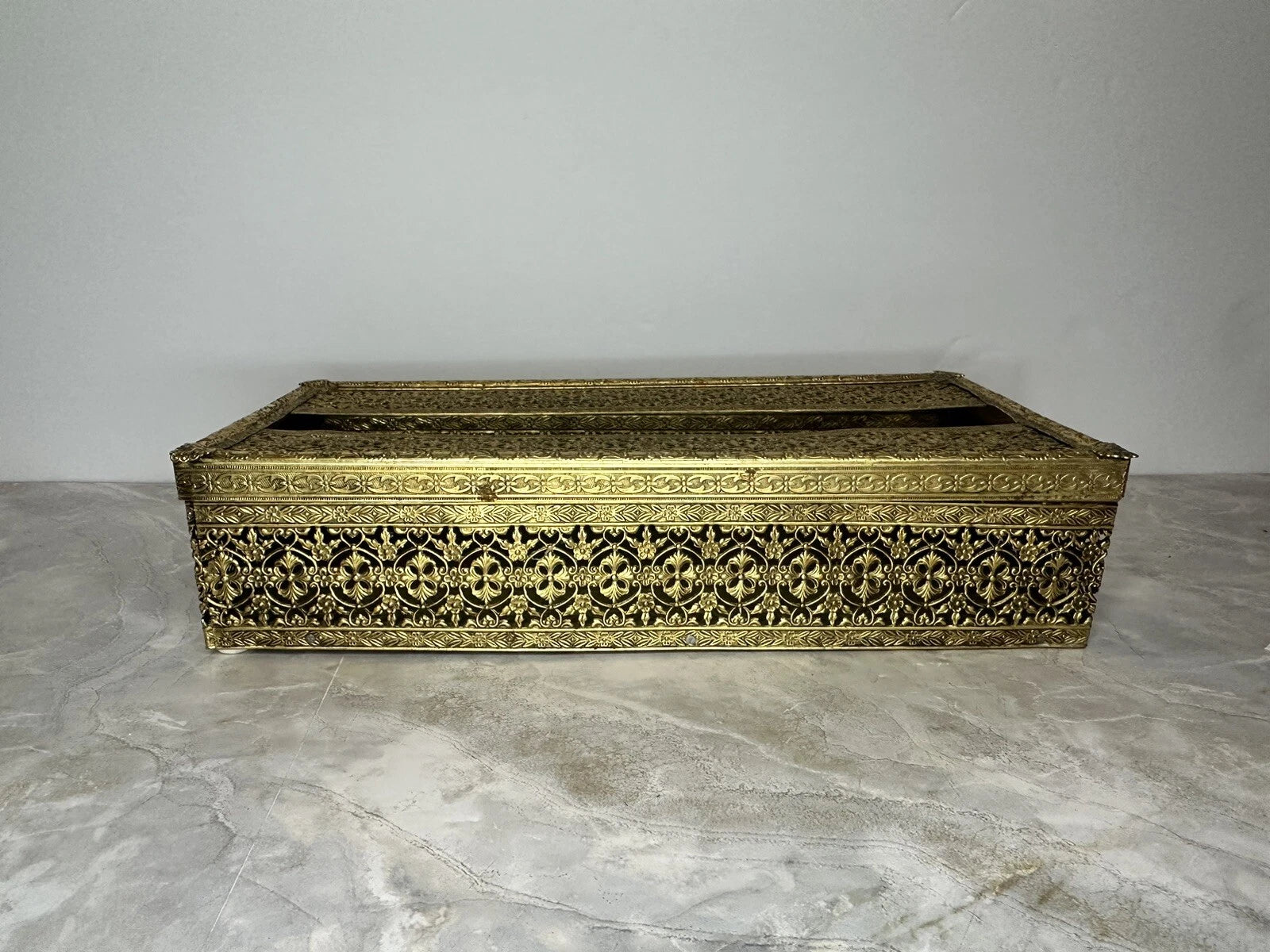 MCM Old Vintage Brass Tone Filigree Metal Vanity Tissue Box Cover Holder | eBay
