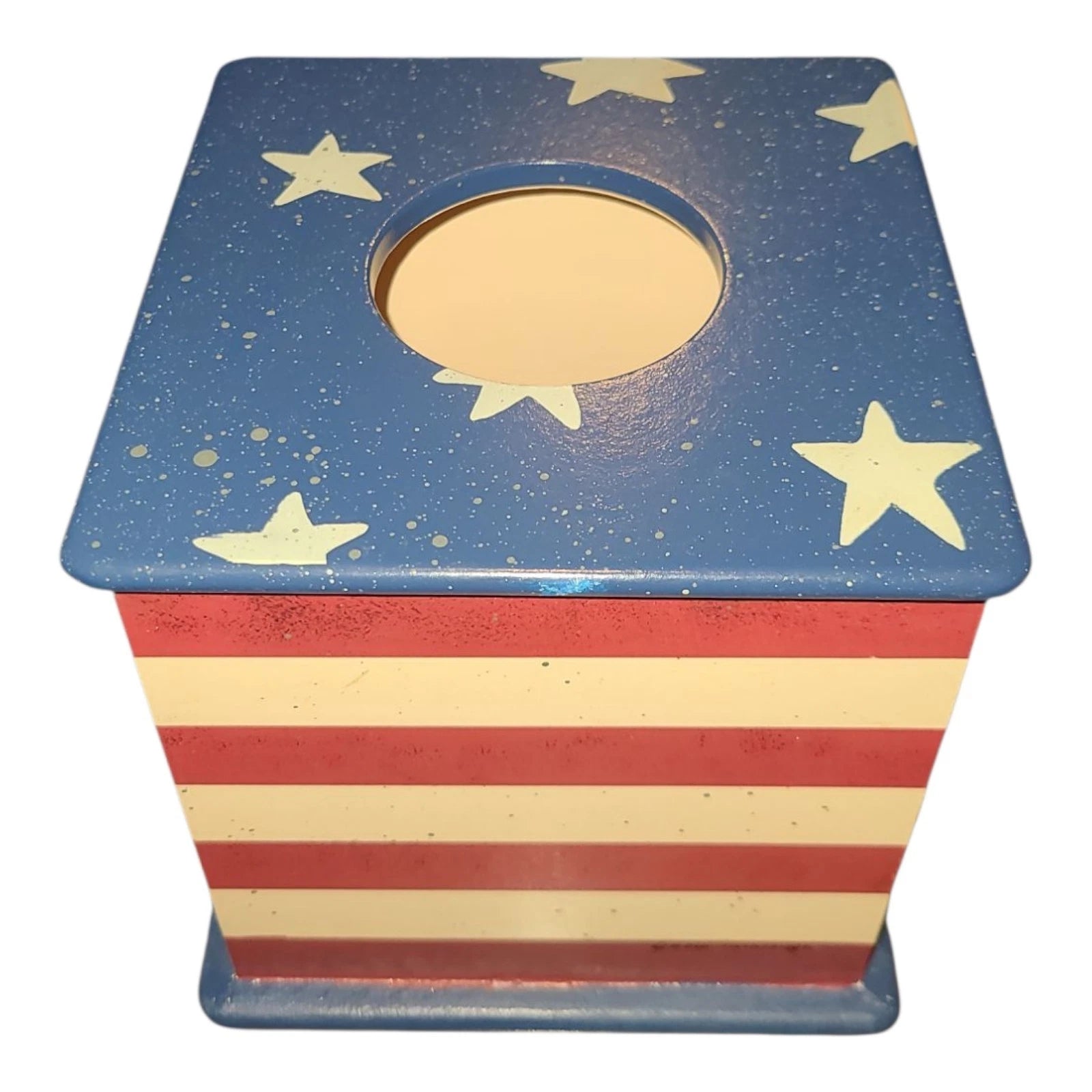 Patriotic Wood Tissue Box Cover American Flag Red White Blue Art Beth Yarbrough | eBay