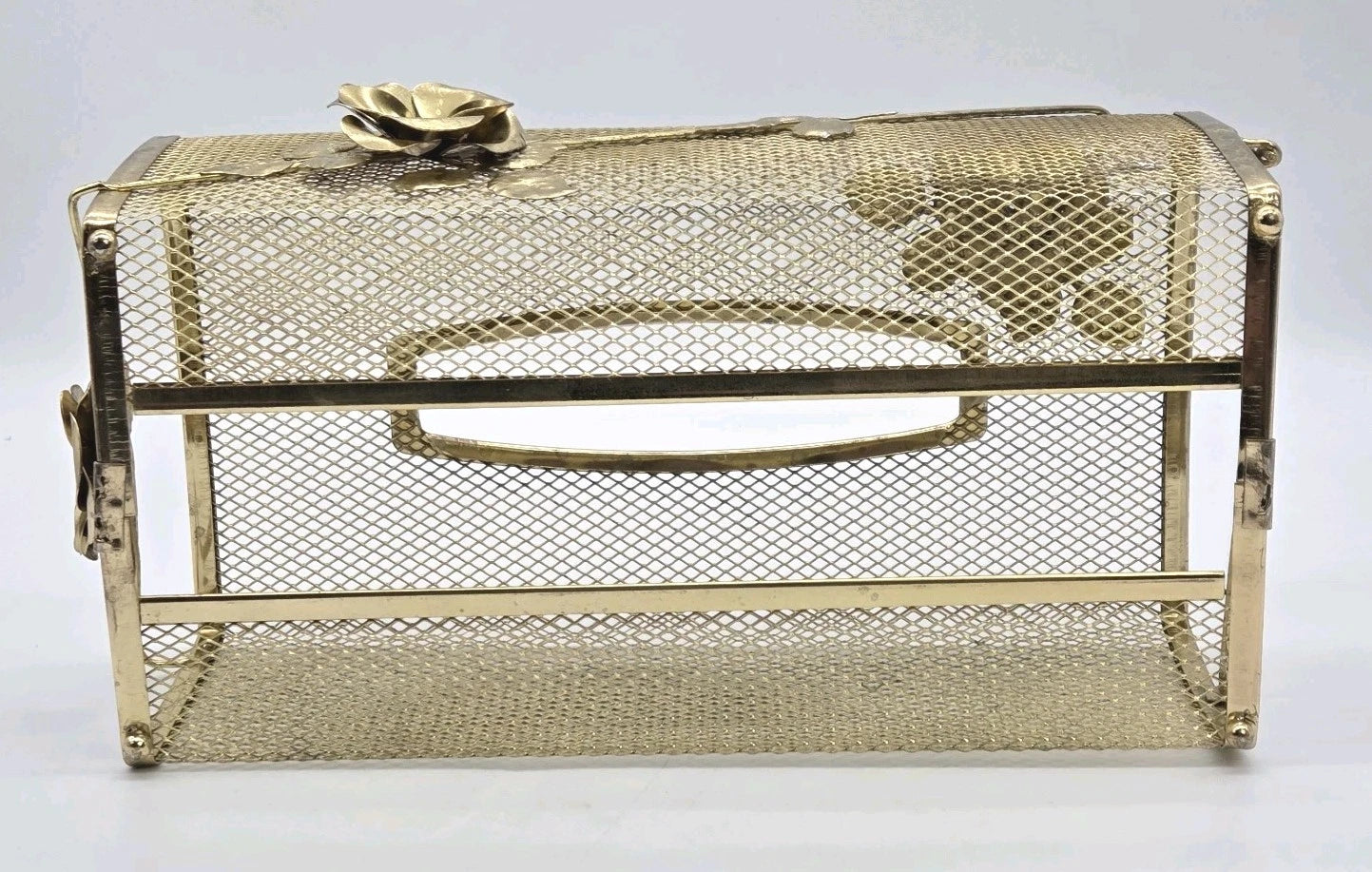 Tissue Box Cover Holder Hollywood Regency Roses Gold Tone Mesh Metal MCM VTG | eBay