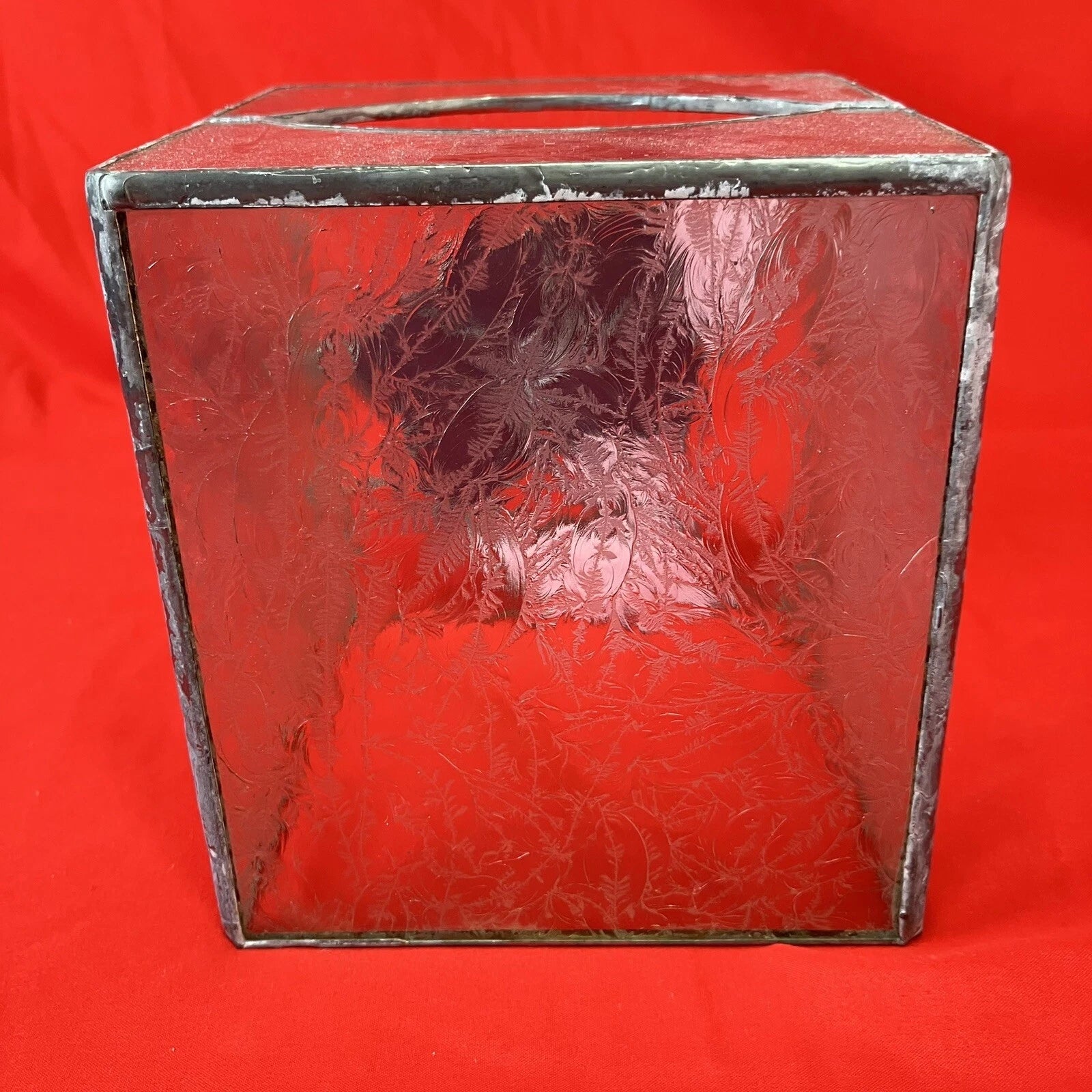 Vintage Leaded Stained Glass Tissue Box Cover / Pink Flower / Handmade 5” | eBay