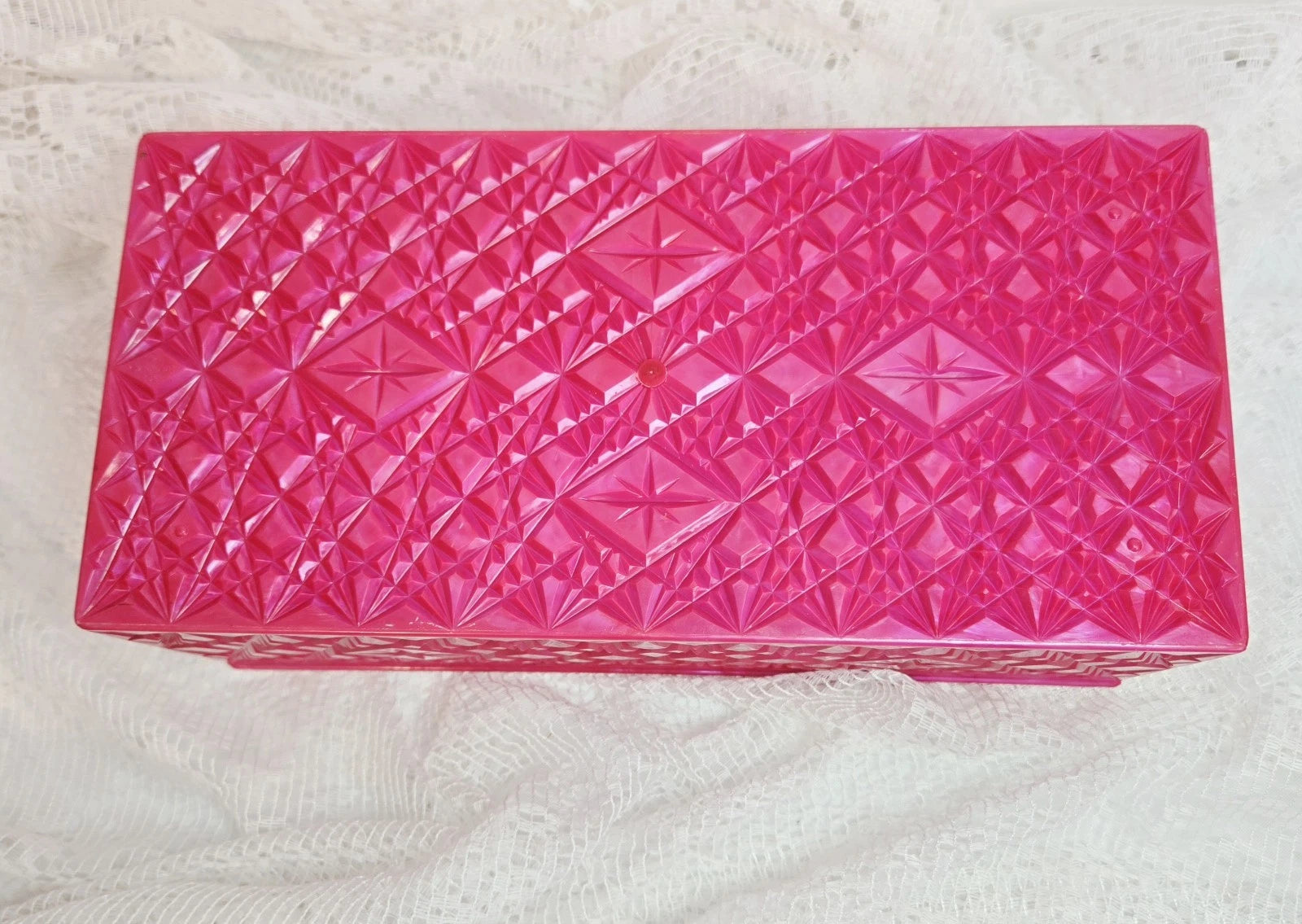 Vintage Acrylic Hot Pink Diamond Cut Rectangular Tissue Box Holder MCM With Lid | eBay