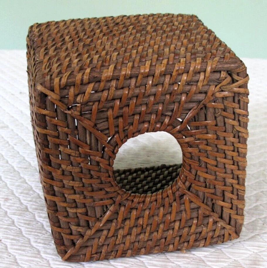 Vintage Boho Woven Wicker Rattan Tissue Box Cover Holder Cube Square Brown | eBay