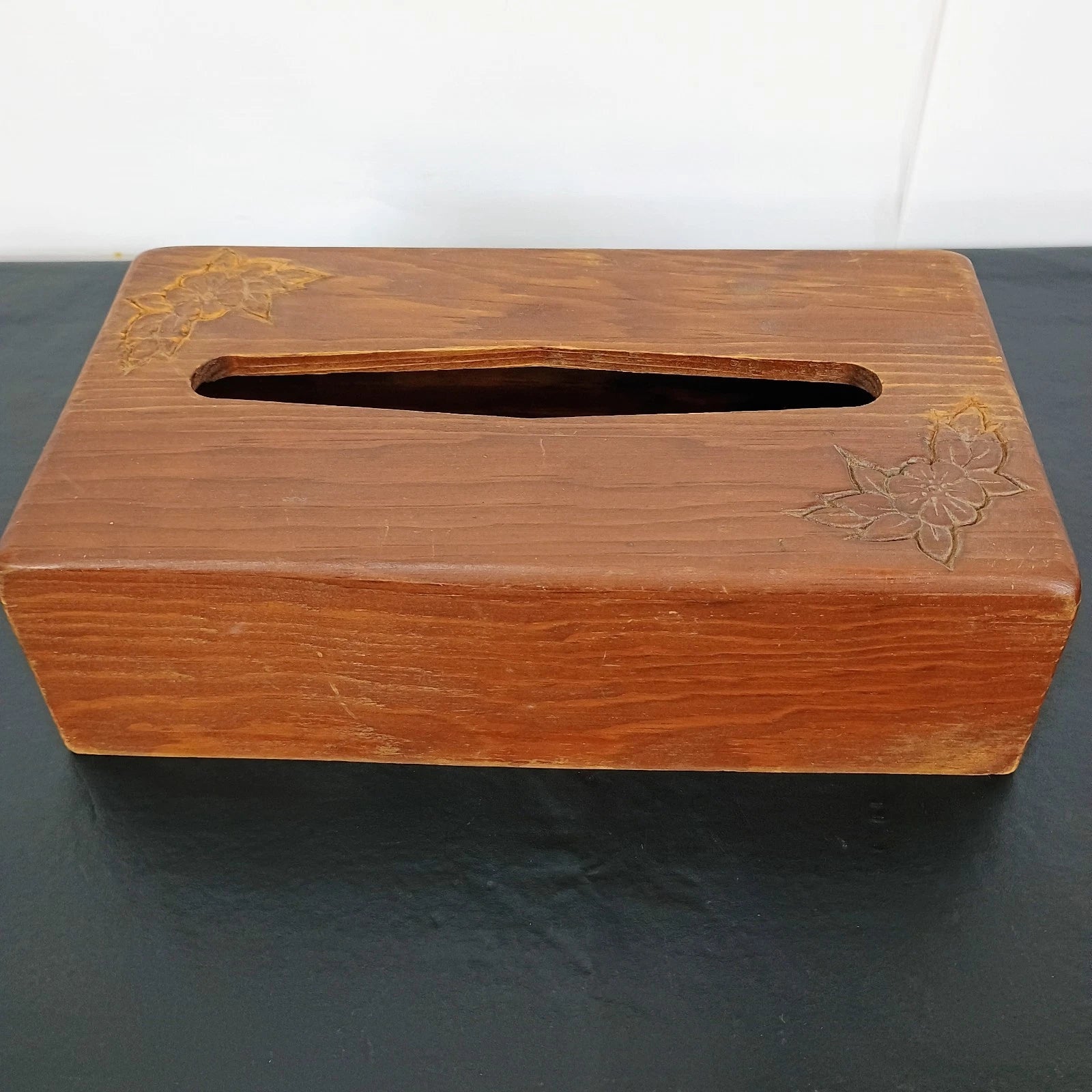 Vintage Hand-Carved Wood Tissue Box Cover Floral 10.5 X 5.5" Rectangular | eBay