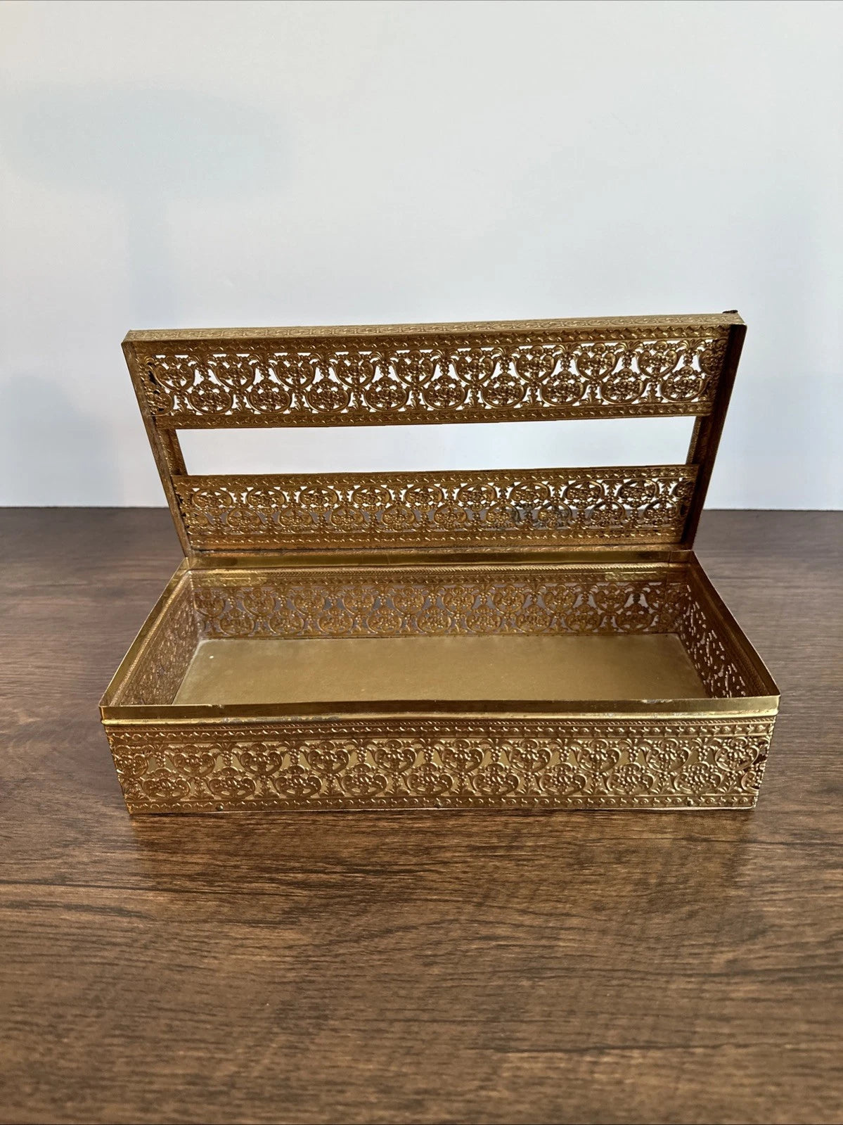 Vintage Ornate Hollywood Regency Floral Filigree Tissue Box MCM Metal Gold Retro | eBay