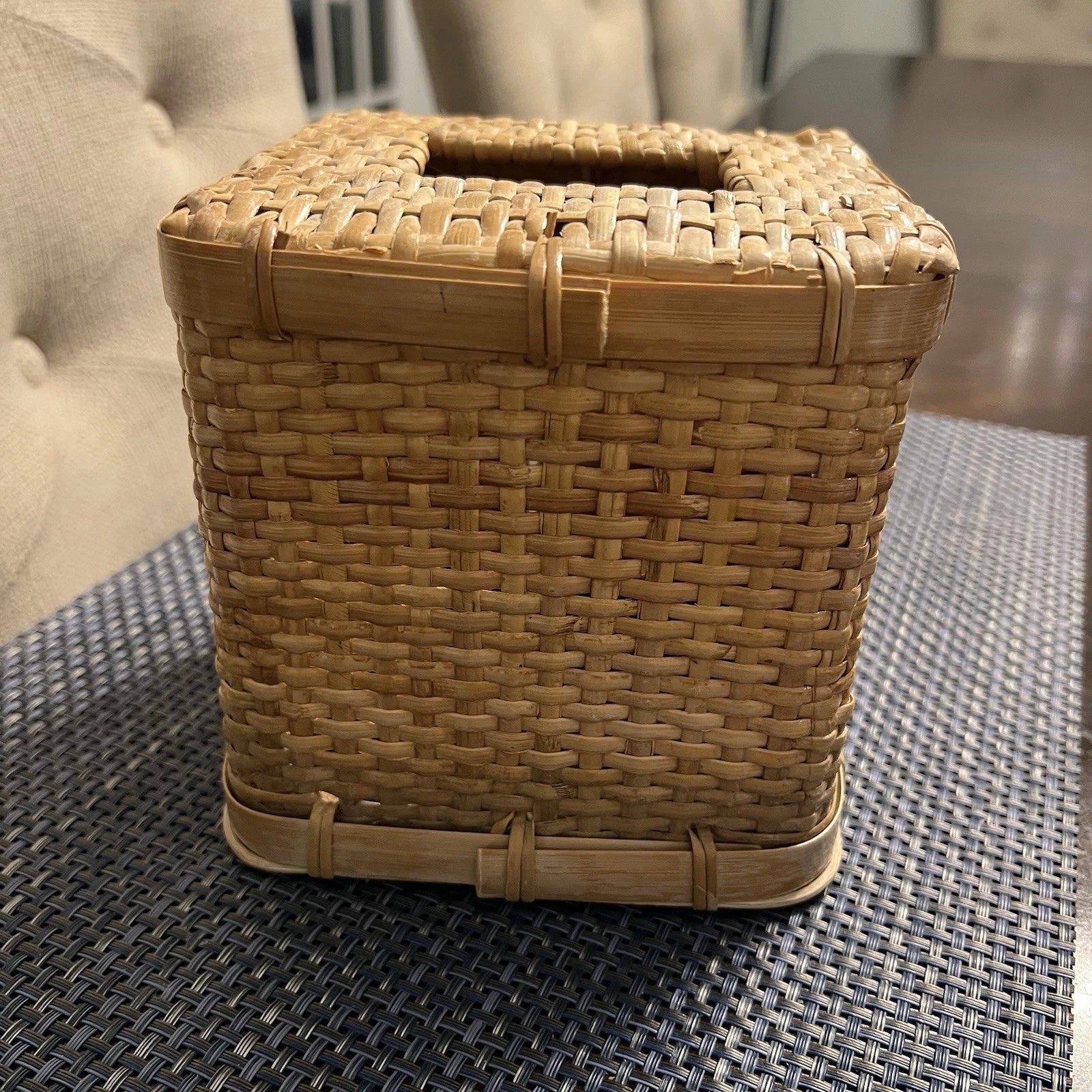 Vintage Wicker Tissue Box Cover Palm Tree Hammock Rattan Beach Boho | eBay