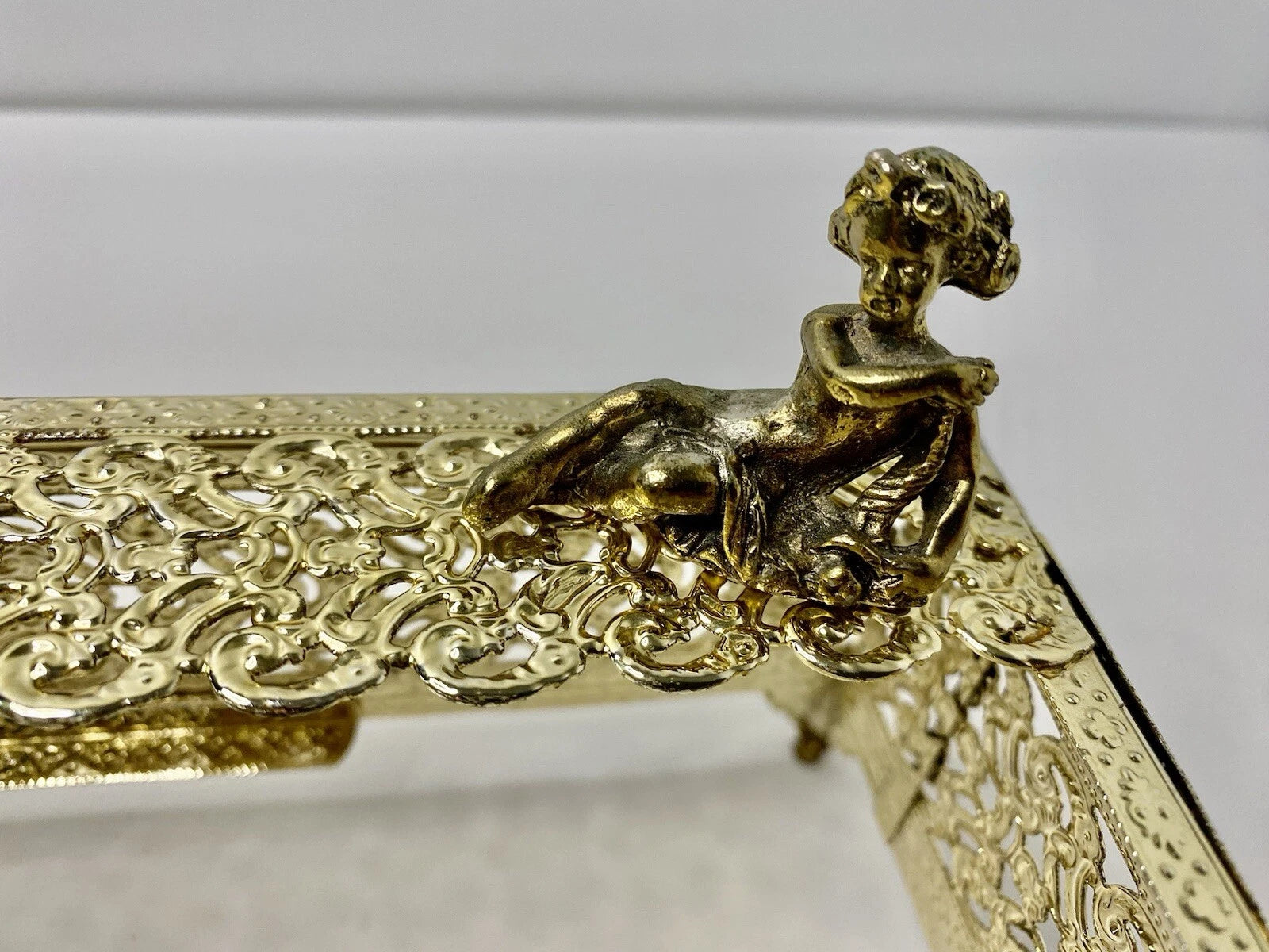 Gold Tone Filigree Metal Tissue Box Holder Cover Cherub Vintage Home Decor | eBay