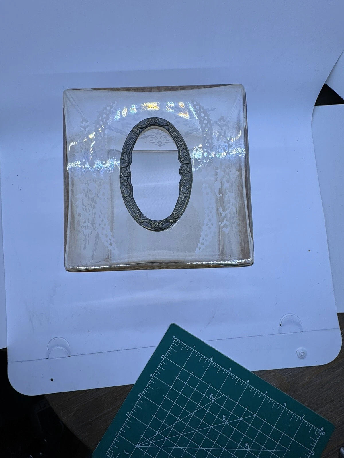 Etched Glass Tissue Box Holder Cover Peach Fits Standard Square Box | eBay