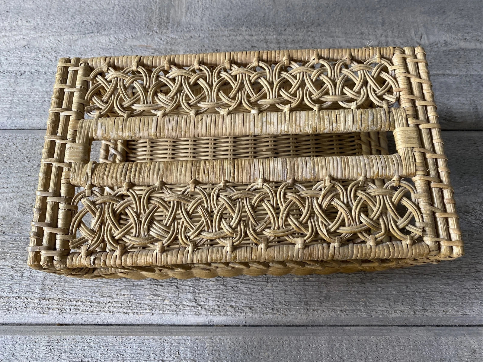 Vintage Tissue Box Cover Open Weave Wicker Rattan | eBay