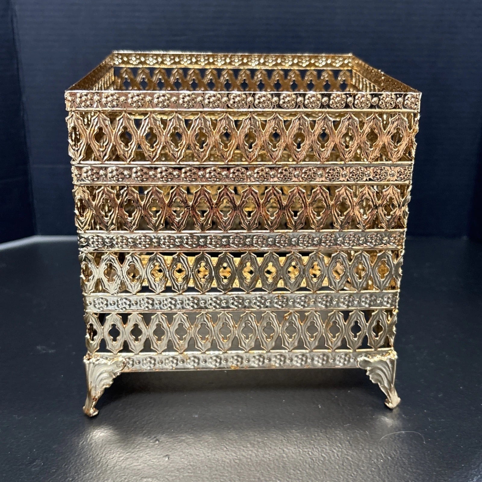 Vintage Gold Brass Filigree Tissue Box Holder Square Hollywood Regency | eBay