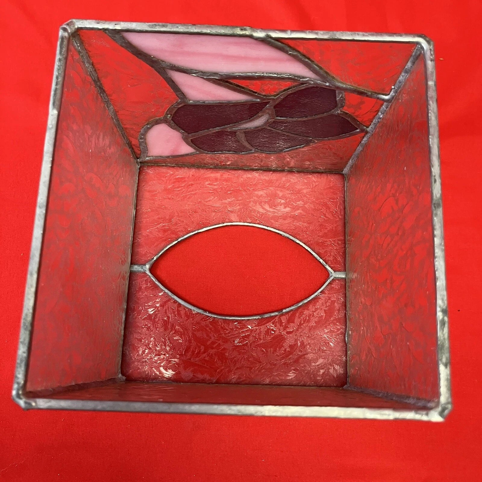 Vintage Leaded Stained Glass Tissue Box Cover / Pink Flower / Handmade 5” | eBay