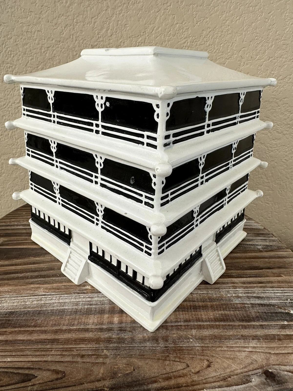 Crate & Barrel Black & White Pagoda Ceramic and Resin Tissue Box Holder | eBay