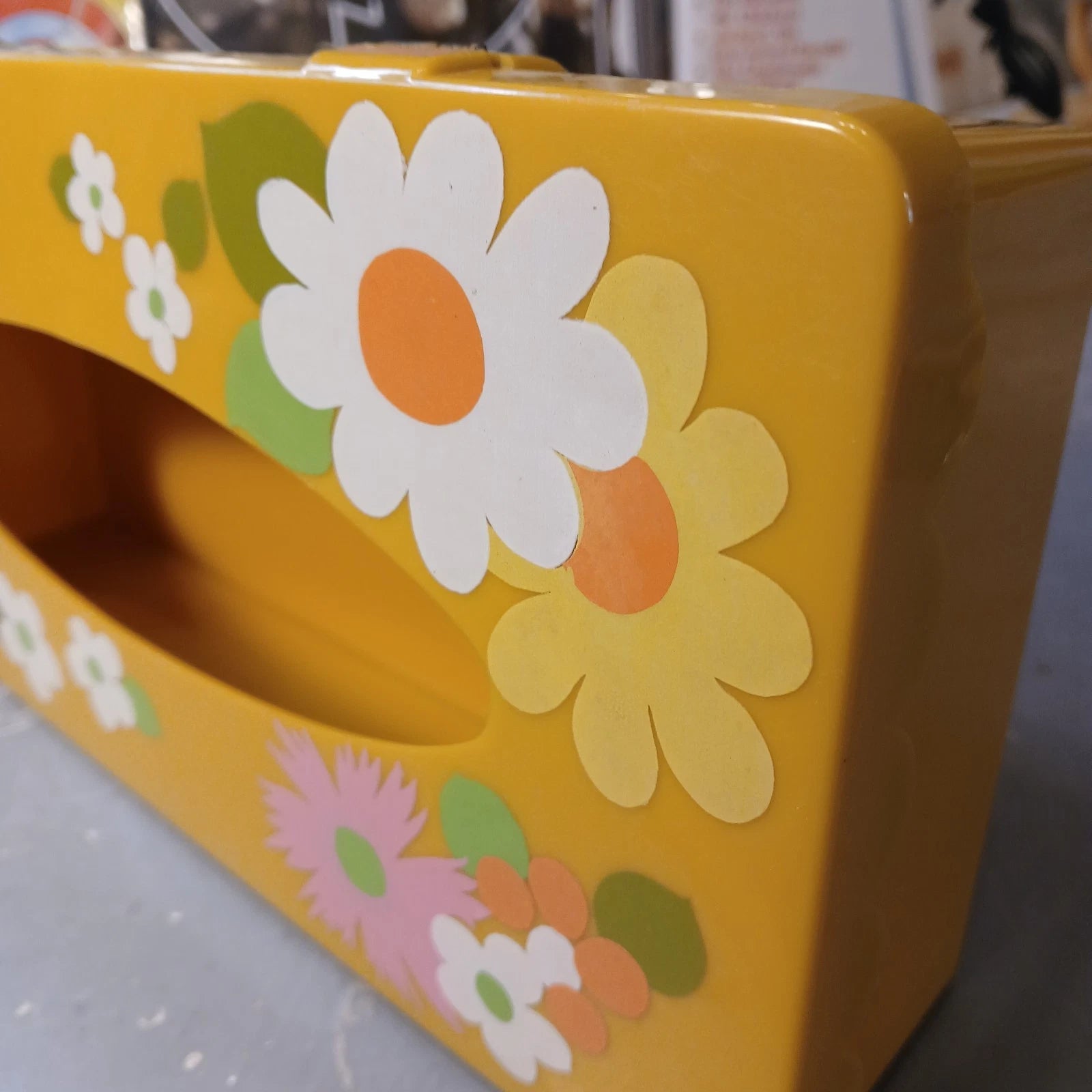 Vintage Flower Power Floral Hippie Boho Plastic Tissue Kleenex Box Mustard Gold | eBay