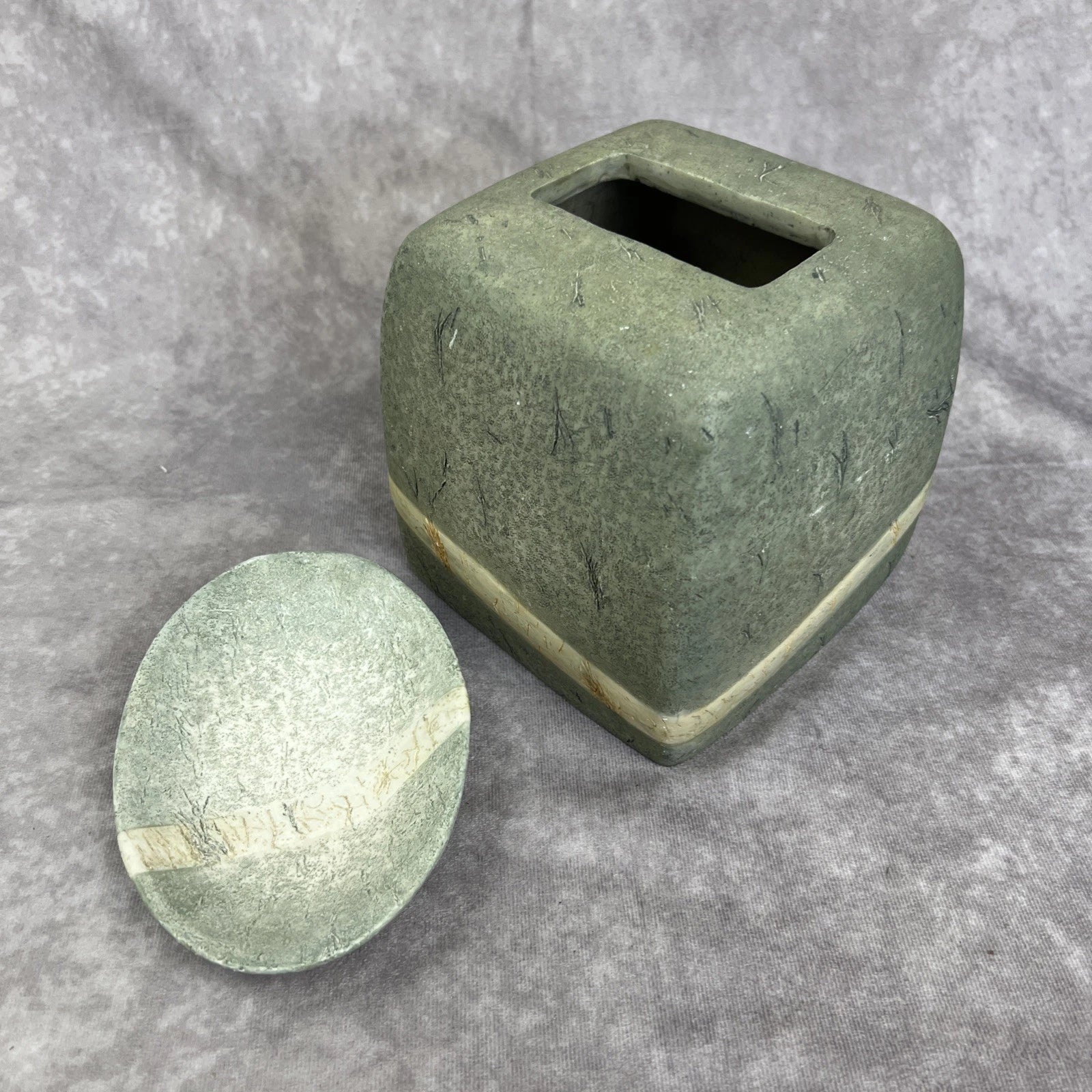 Wamsutta Bauhaus Slate Tissue Box Holder & Soap Dish Set Vintage | eBay