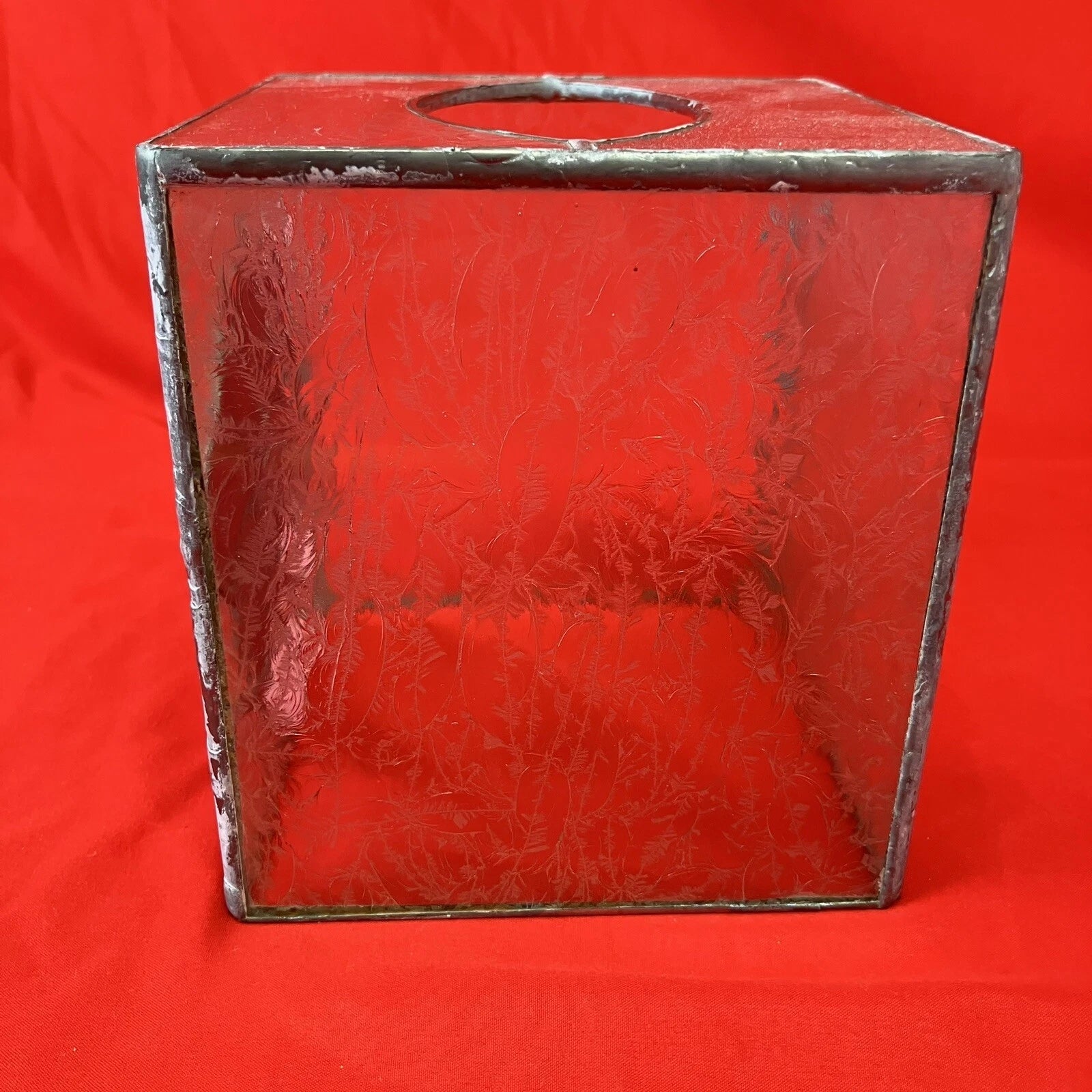 Vintage Leaded Stained Glass Tissue Box Cover / Pink Flower / Handmade 5” | eBay