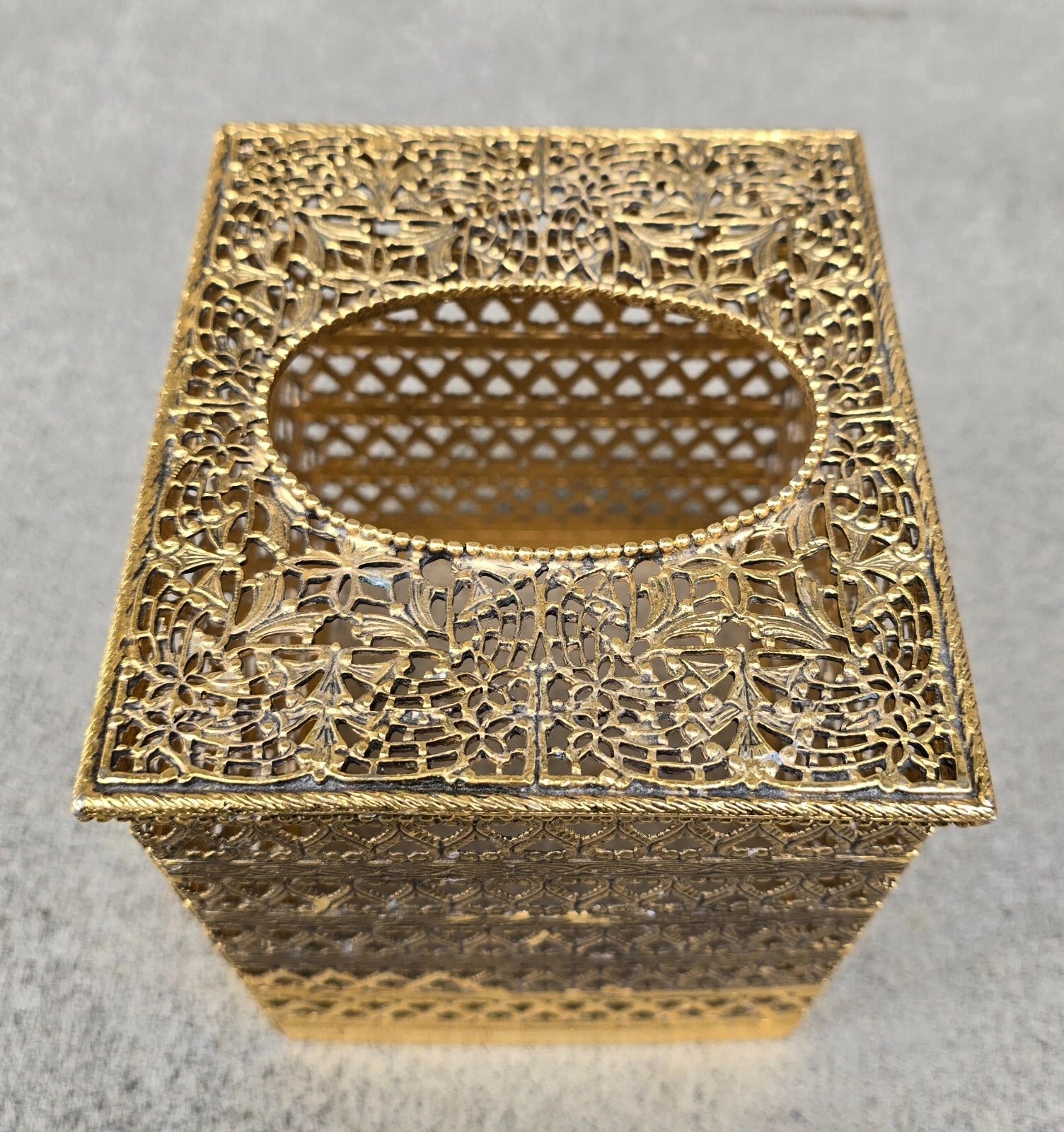 Vintage MCM Hollywood Regency Ormolu Metal Filigree Square Tissue Box Cover | eBay