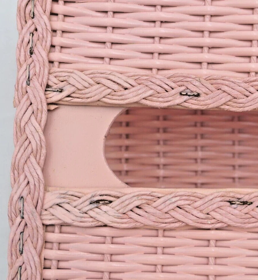 Vintage Pink Faux Wicker Tissue Box Holder Cover Rectangular Vanity Bathroom | eBay
