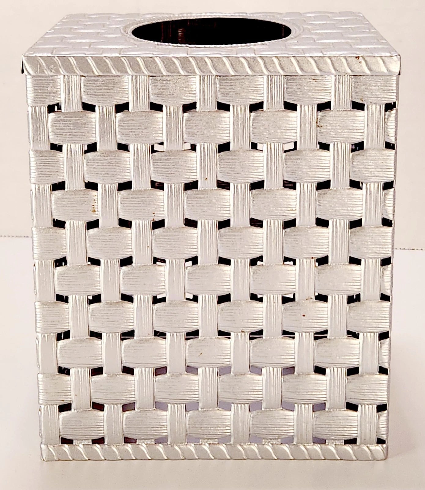 VTG Tissue Box Cover Square Silver Woven Metal Painted Strawberries Cottagecore | eBay