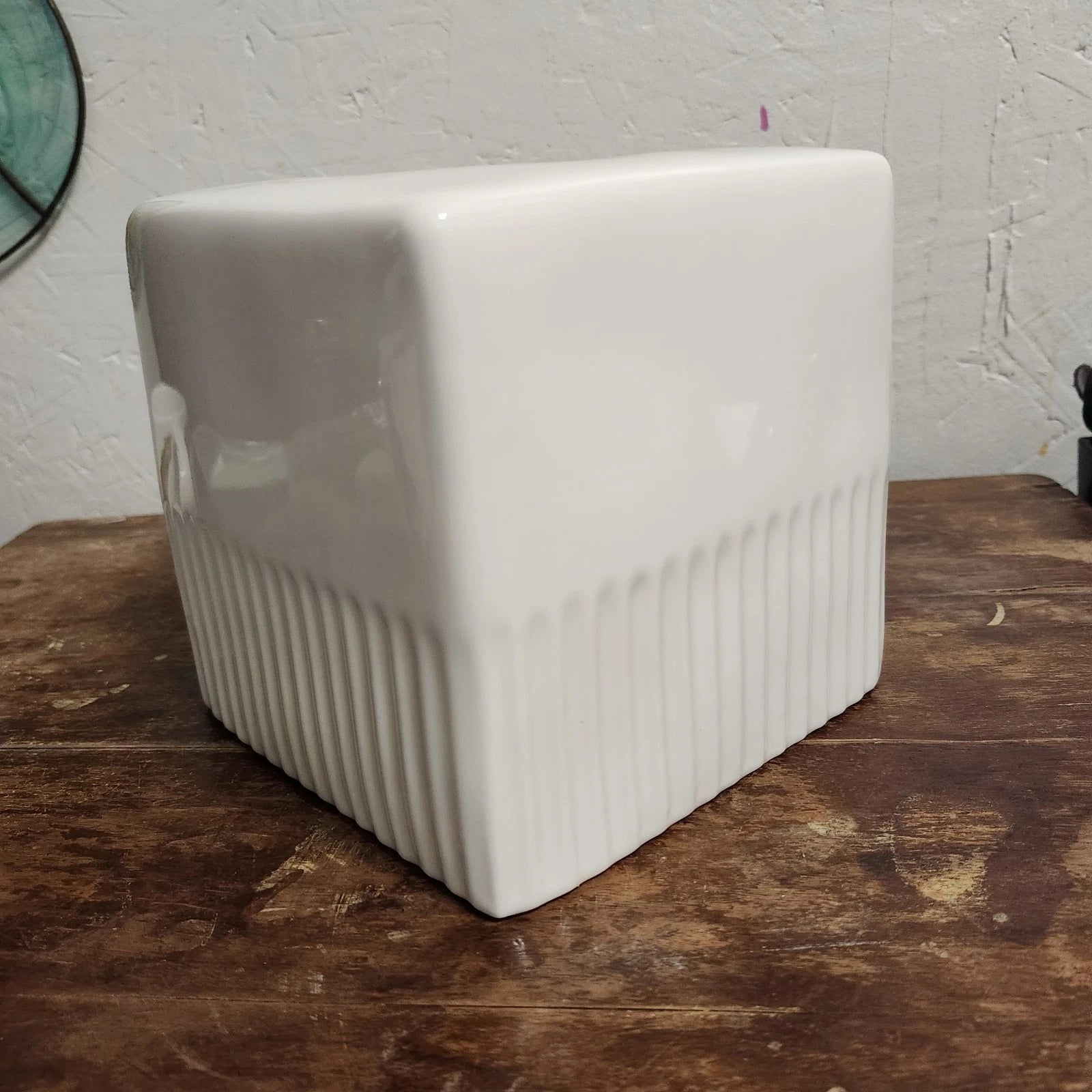 RAE DUNN Artisan Collection Heavy White Ceramic Ribbed Tissue Box Cover 6x6" | eBay