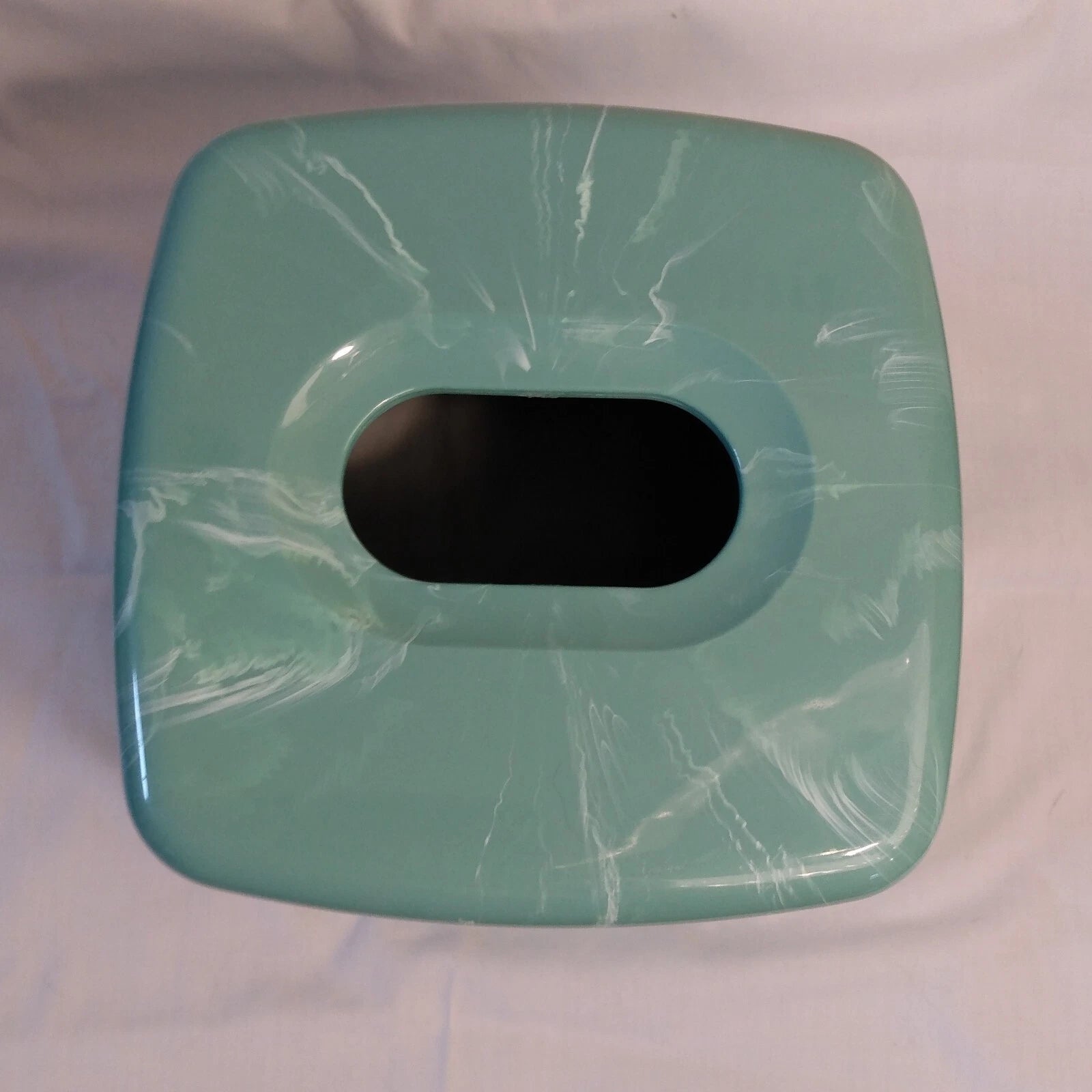 Square Tissue Box Cover Aqua Teal Sea Foam Plastic Marble-Look | eBay