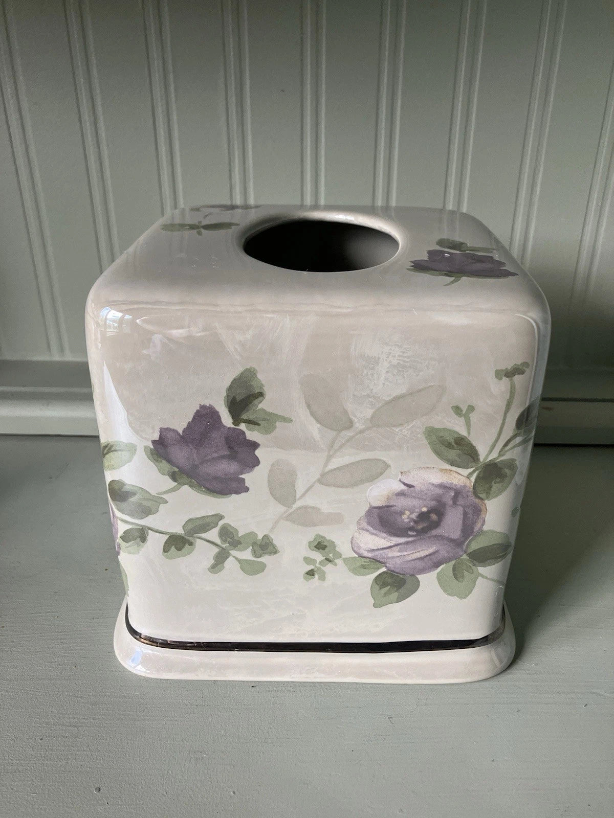 WAMSUTTA Lenox Ceramic Pearlized Taupe W/Purple Luster Roses Tissue Box Cover | eBay