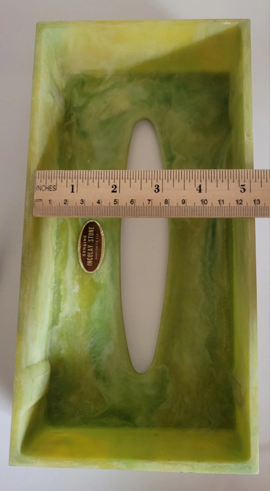 Vintage Tissue Box Cover Green With White Raised Details Incolay Stone Cherubs | eBay