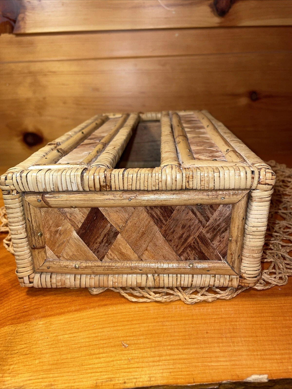 Vintage Tissue Box Cover Holder Bamboo Rattan Wicker Coastal Boho Rectangular | eBay