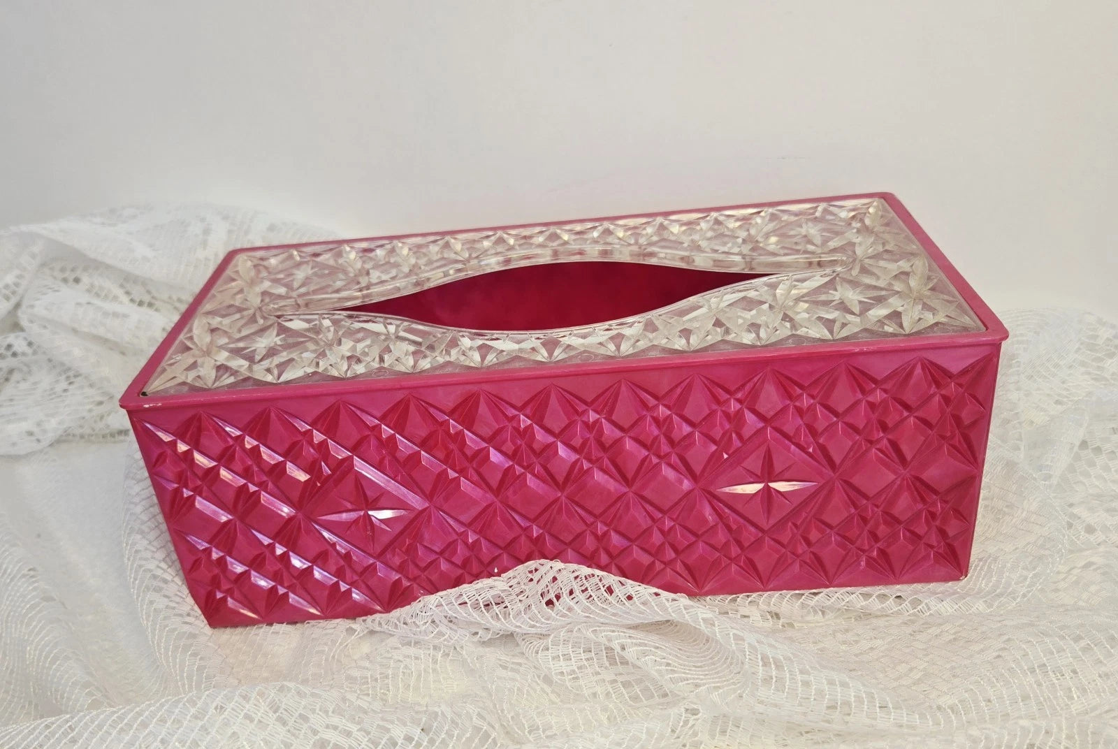 Vintage Acrylic Hot Pink Diamond Cut Rectangular Tissue Box Holder MCM With Lid | eBay