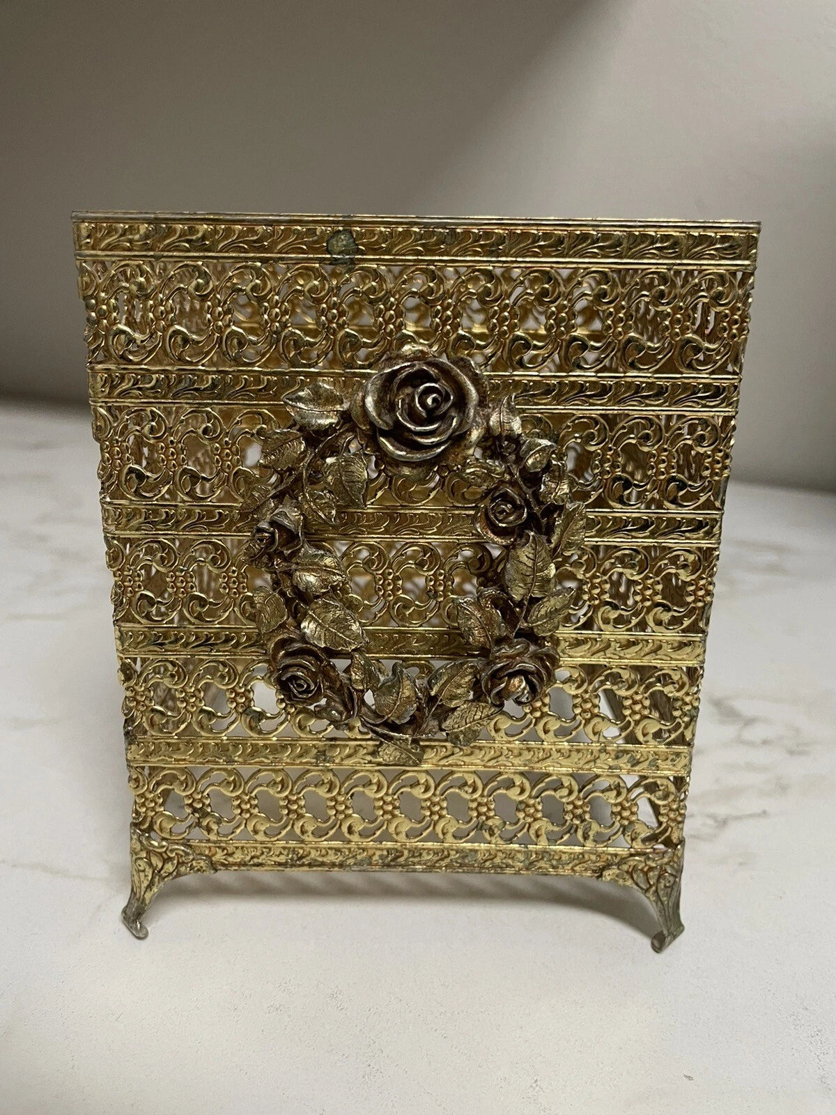 Vintage Hollywood Regency Ormolu Tissue Box Holder Gold Brass Filigree Square | eBay