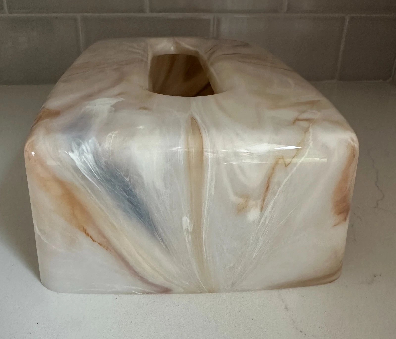 Faux Marble Vintage Acrylic Lucite Plastic Tissue Box Cover Cream Tan | eBay