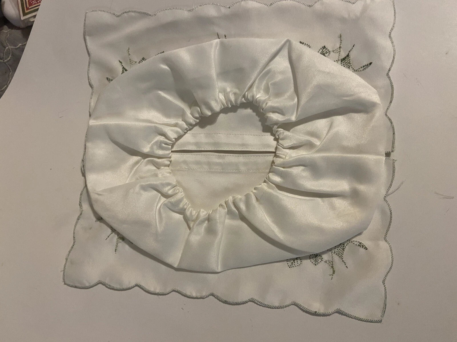 Vintage Tissue Box Cover White Embroidered Floral Design Shiny Silk Looking | eBay