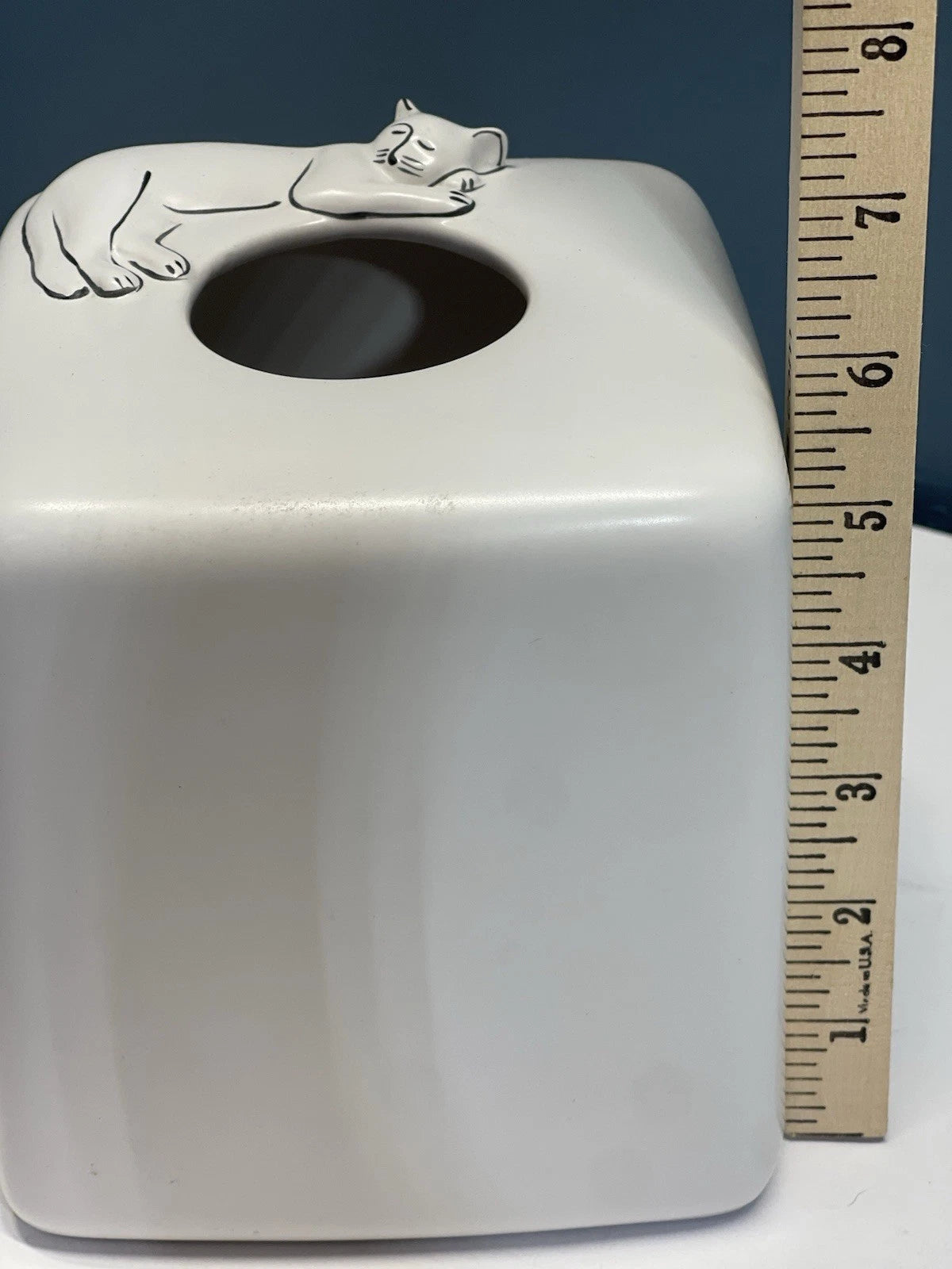 Cats Tissue Box Cover Cube White Sleeping Cat Ceramic Decor | eBay