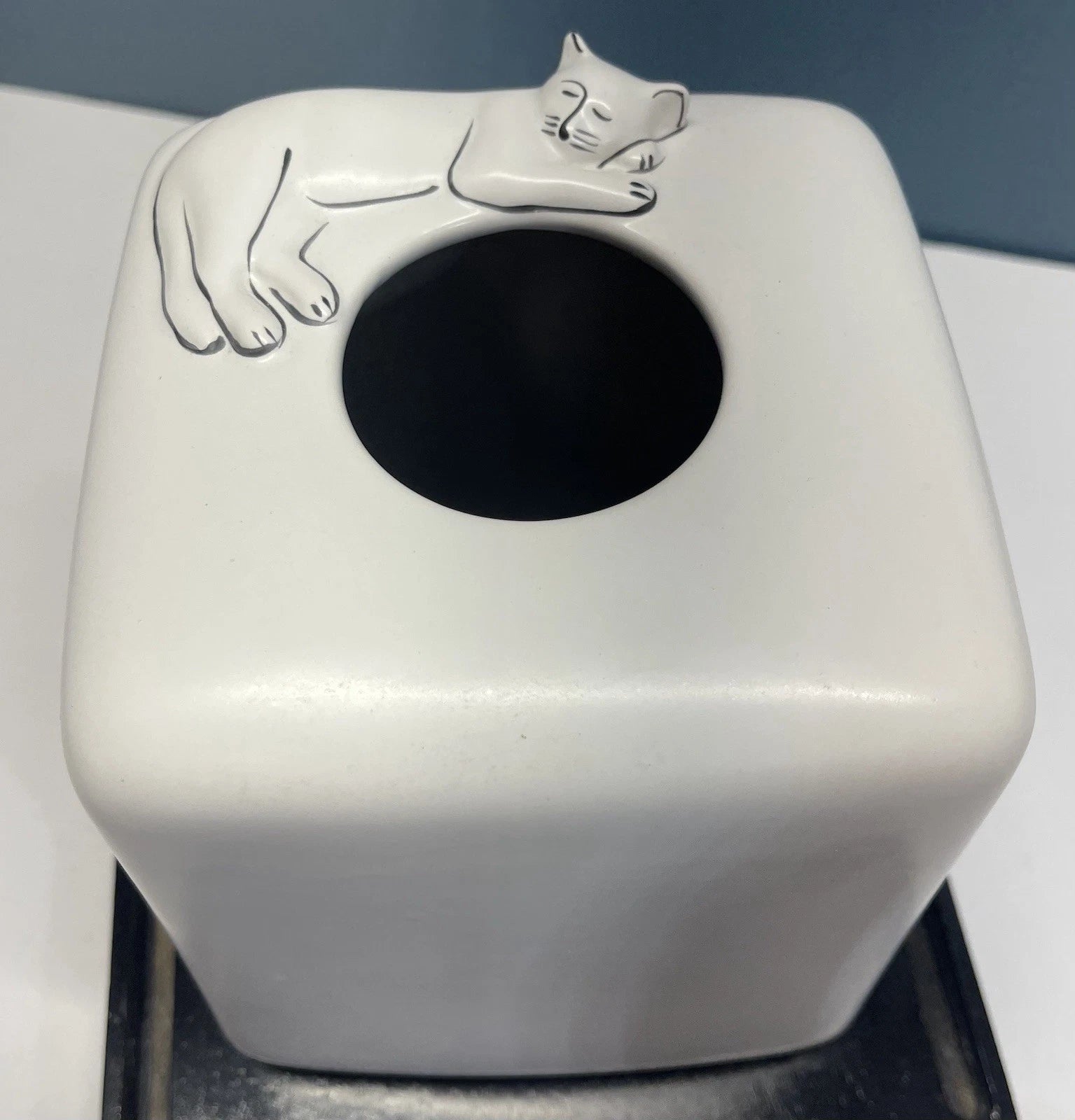 Cats Tissue Box Cover Cube White Sleeping Cat Ceramic Decor | eBay