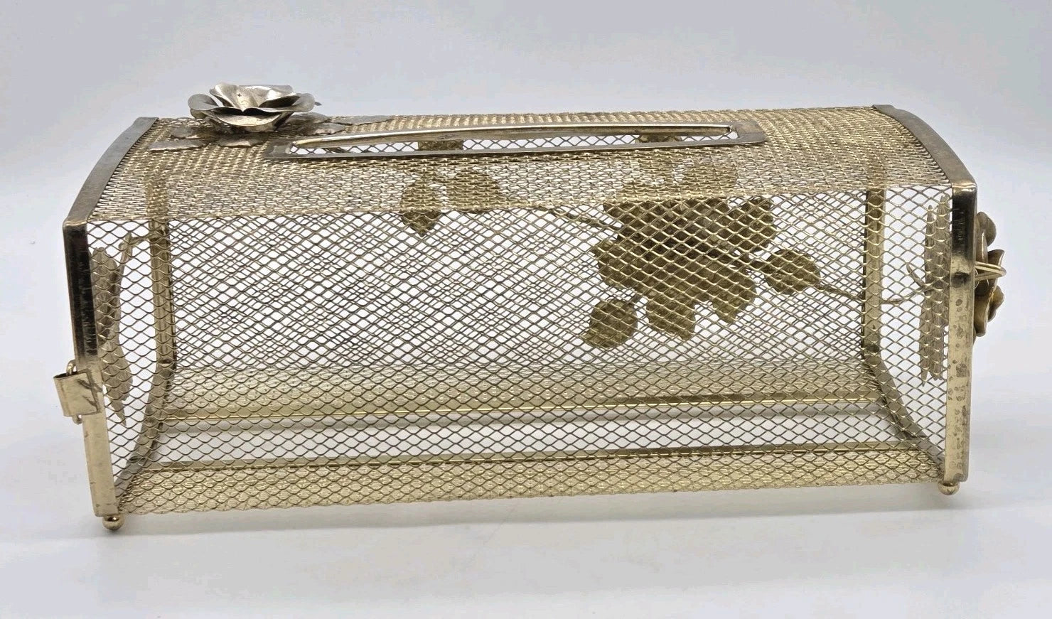 Tissue Box Cover Holder Hollywood Regency Roses Gold Tone Mesh Metal MCM VTG | eBay