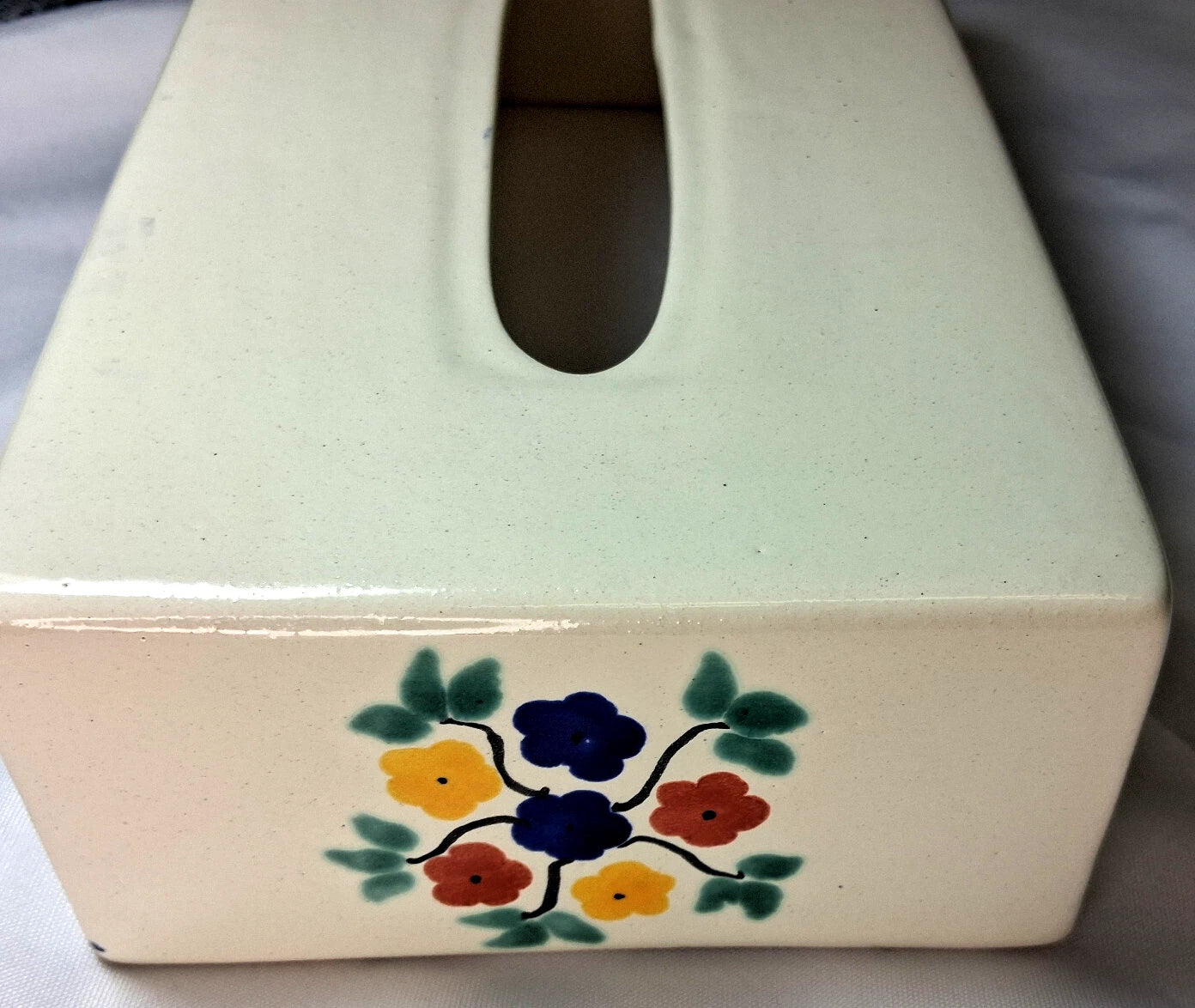 Mexican Folk Art Tissue Box Cover Hand Painted Ceramic White | eBay