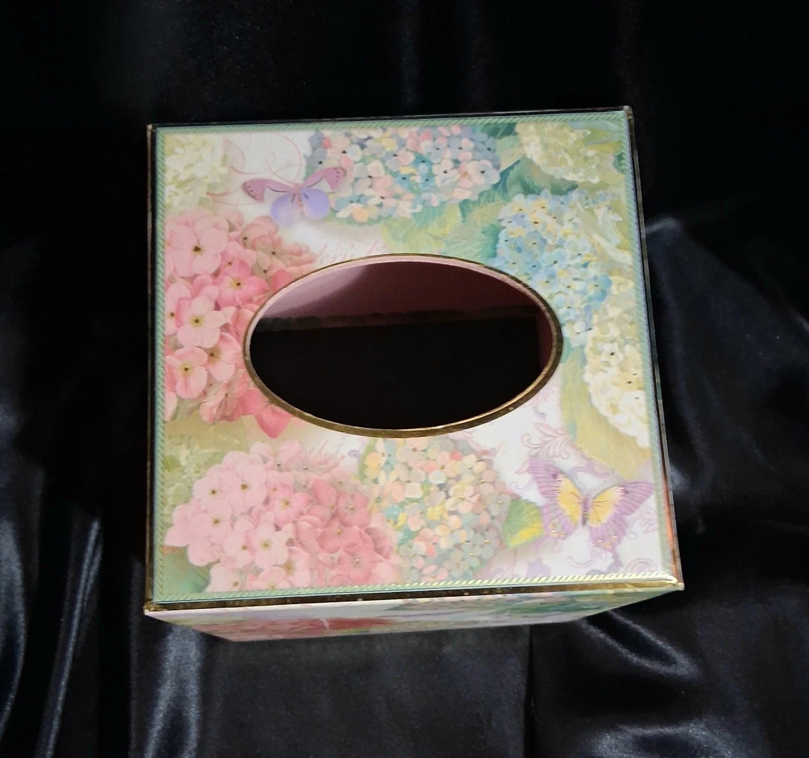 Tissue Box Cover Square Hard Cardboard With Butterflies And Hydrangea EC | eBay