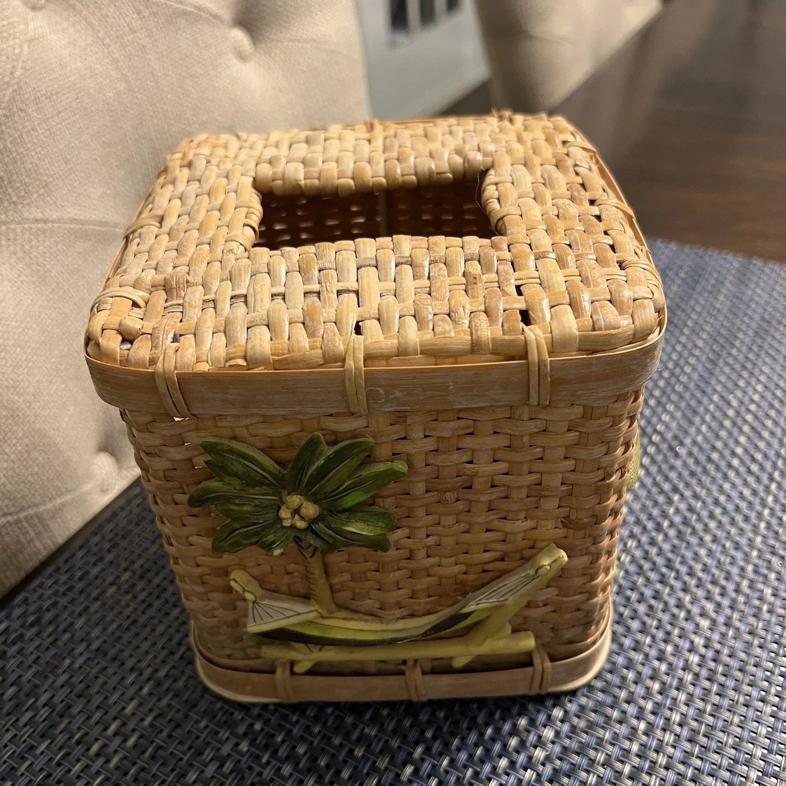 Vintage Wicker Tissue Box Cover Palm Tree Hammock Rattan Beach Boho | eBay