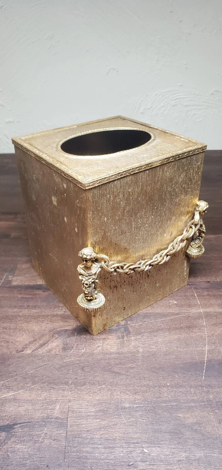 Vintage MCM Brass Decorative Tissue Paper Holder Cover Busts Chains | eBay