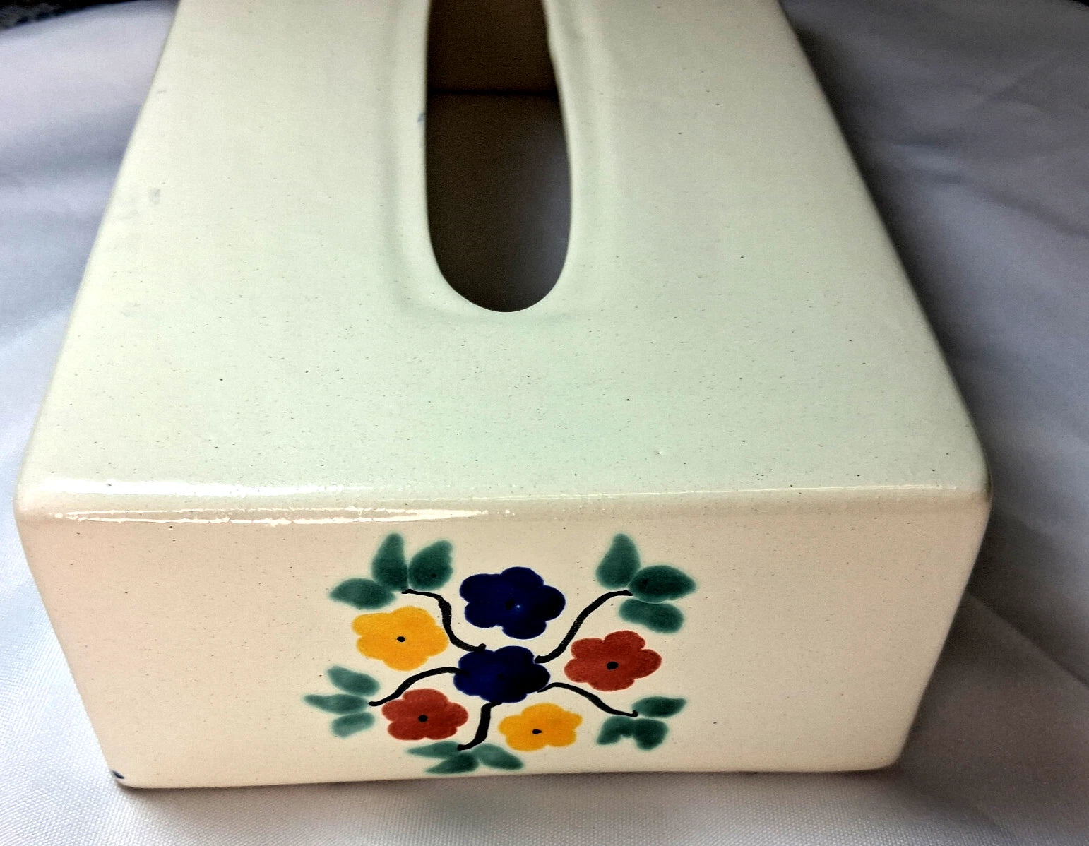 Mexican Folk Art Tissue Box Cover Hand Painted Ceramic White | eBay