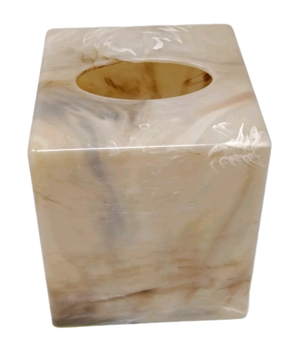 Vintage Faux Marble Tissue Box Cover Holder Square Acrylic Plastic Neutral Tan | eBay