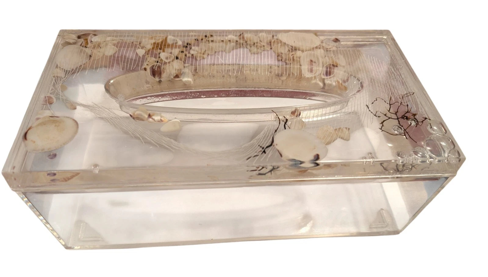 80s Lucite Acrylic Tissue Box Heavy Floating Star Fish Sea Shells Cottage Core | eBay